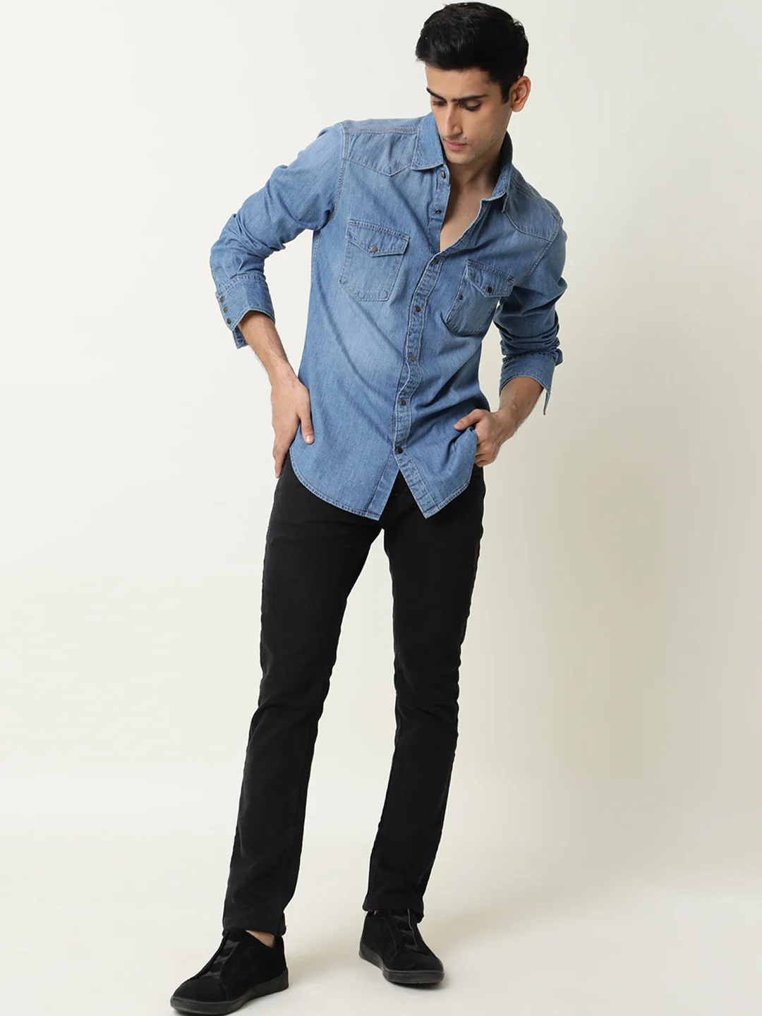 Rare Rabbit Men's Taison Light Blue Cotton Plain Regular Fit Full Sleeve Spread Collar Shirt - Image 8