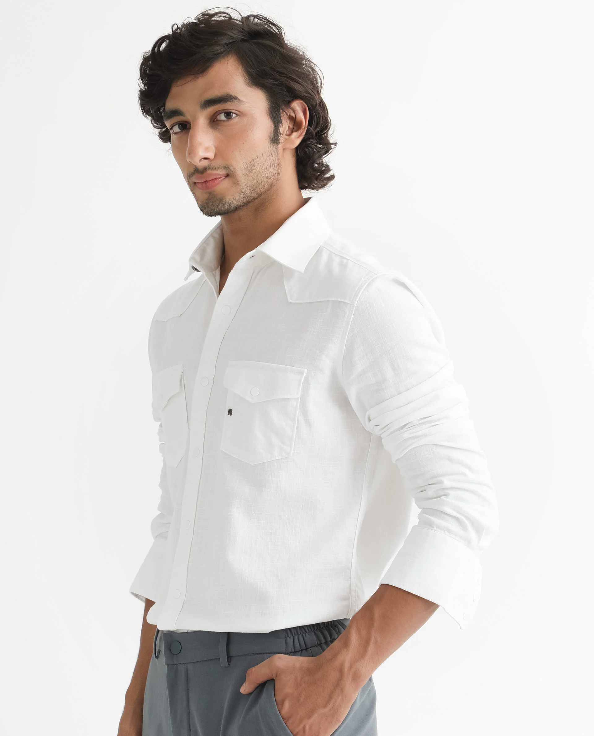 Rare Rabbit Men's Taison White Cotton Plain Regular Fit Full Sleeve Spread Collar Shirt - Image 3