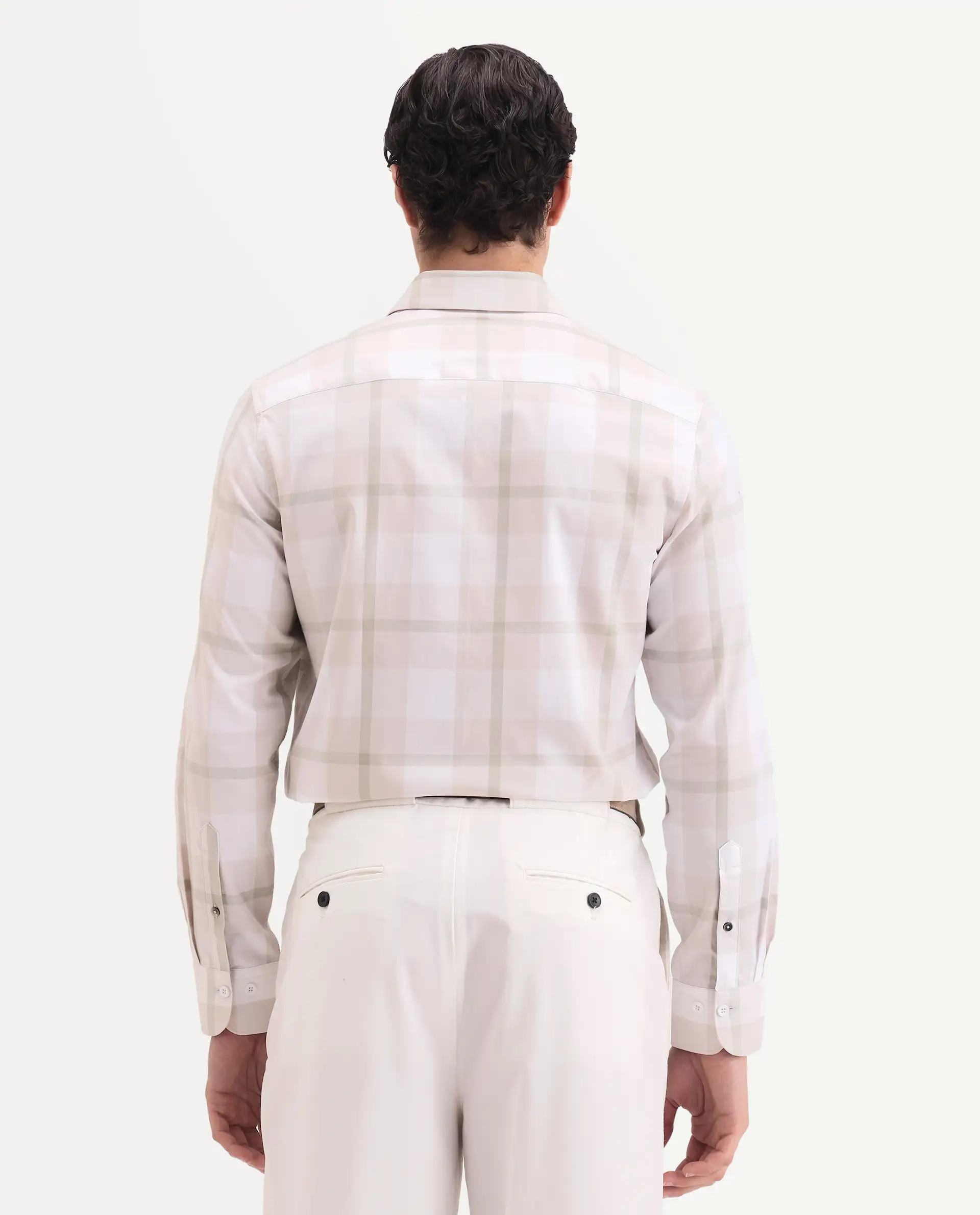 Rare Rabbit Men's Taki Beige Cotton Fabric Full Sleeve Spread Collar Regular Fit Checked Shirt - Image 7