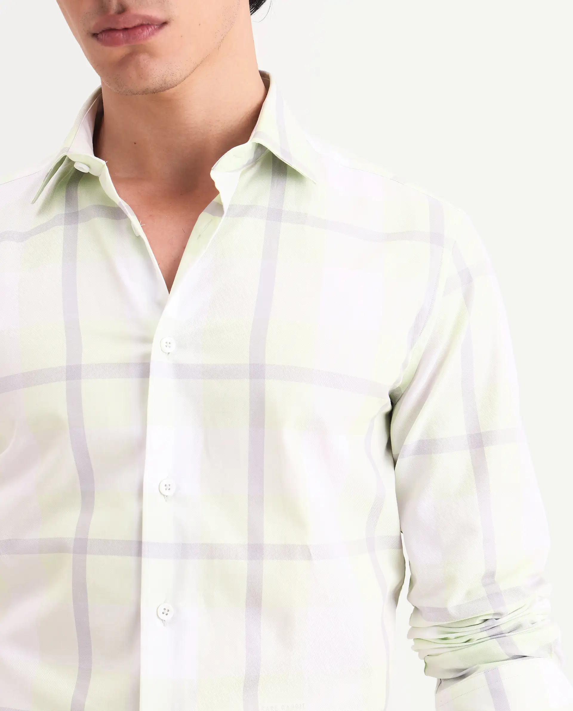 Rare Rabbit Men's Taki Fluorescent Green Cotton Fabric Full Sleeve Spread Collar Regular Fit Checked Shirt - Image 3