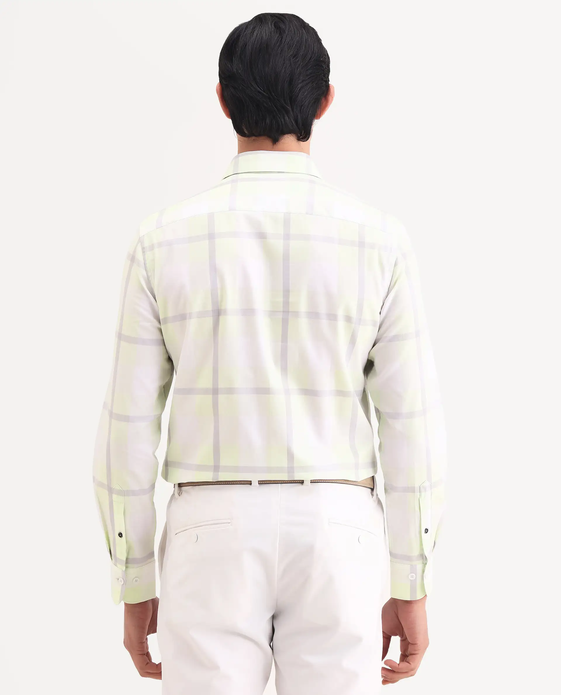 Rare Rabbit Men's Taki Fluorescent Green Cotton Fabric Full Sleeve Spread Collar Regular Fit Checked Shirt - Image 7