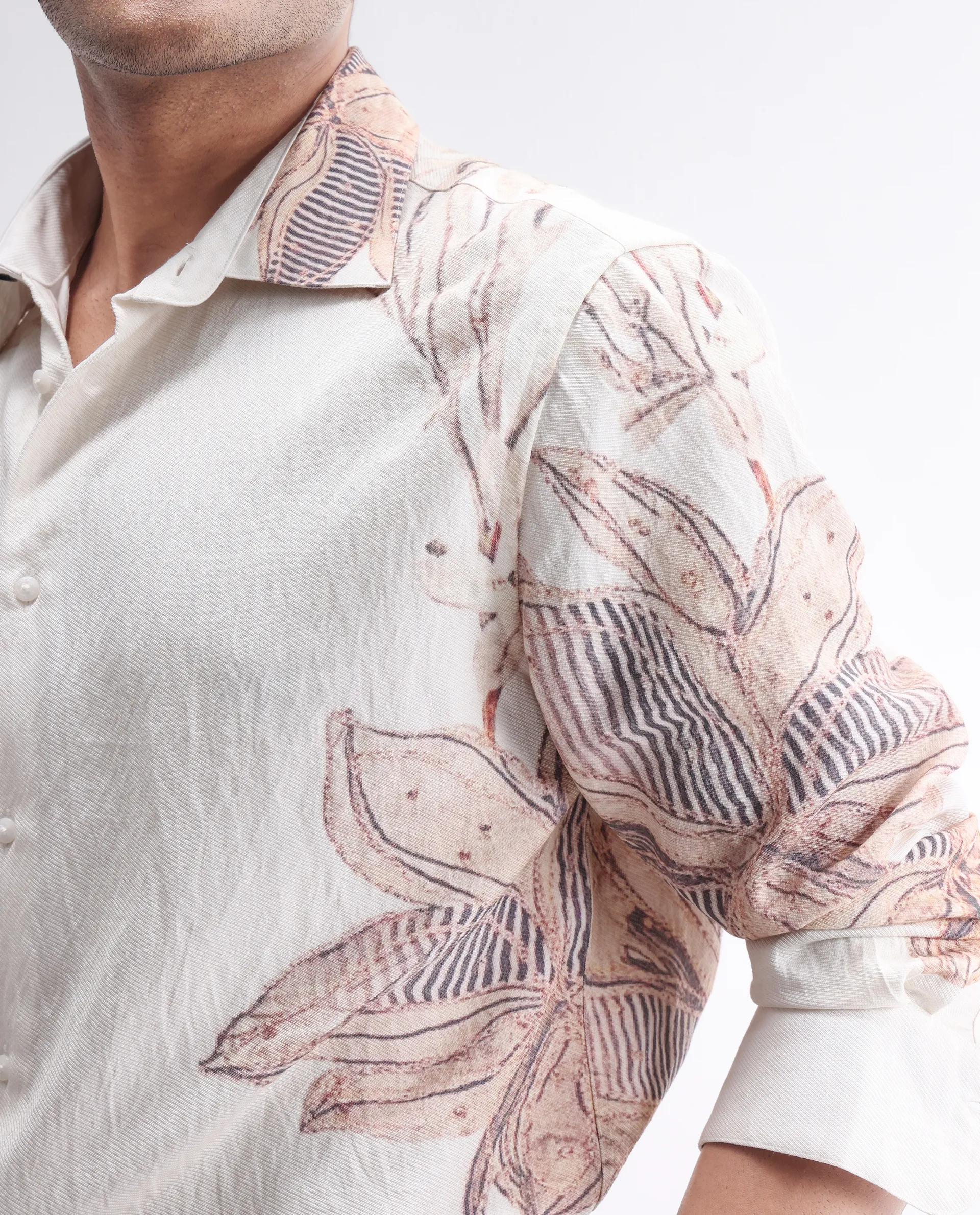 Rare Rabbit Men's Taks White Viscose Blend Floral Print Regular Fit Full Sleeve Collared Shirt - Image 3