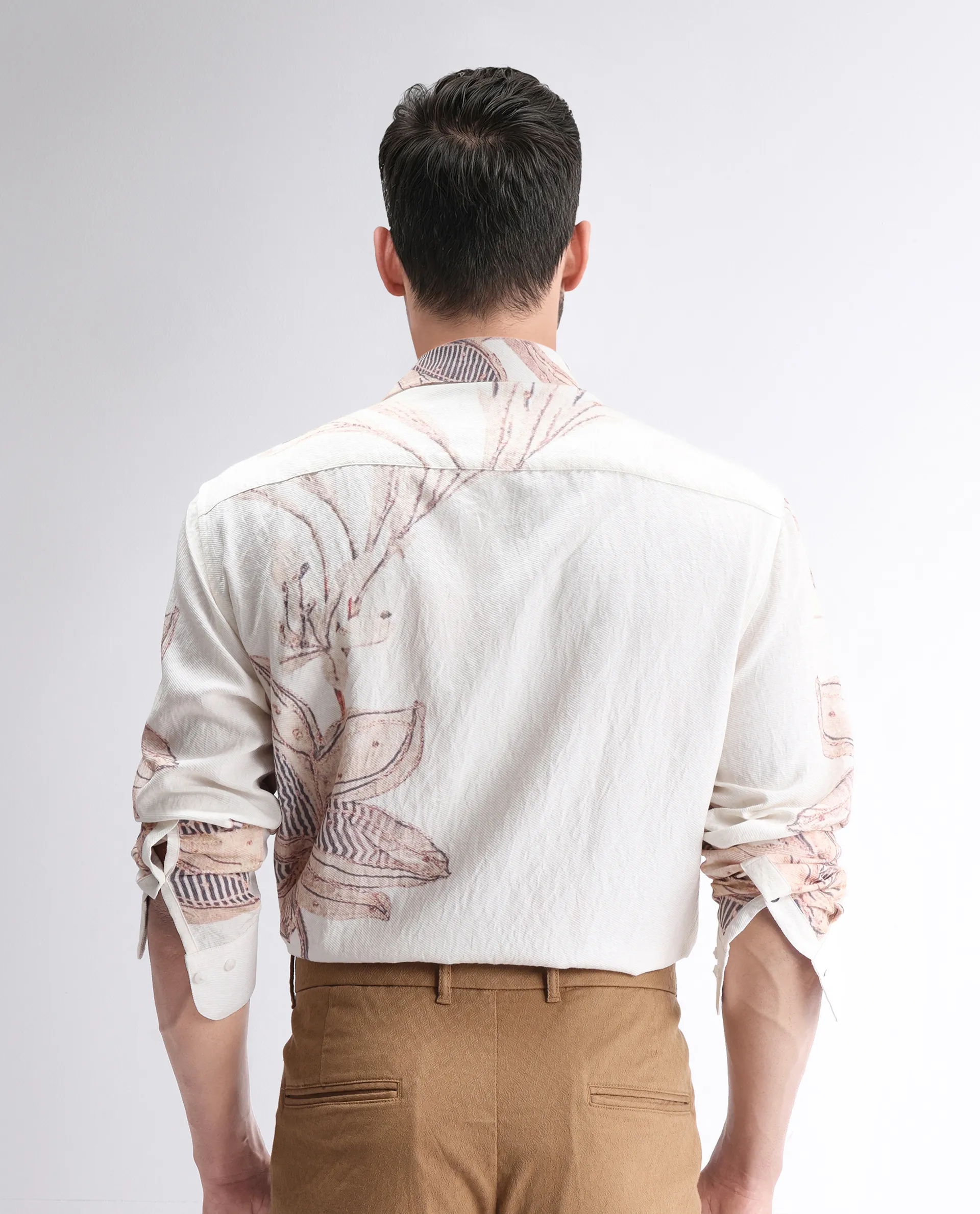 Rare Rabbit Men's Taks White Viscose Blend Floral Print Regular Fit Full Sleeve Collared Shirt - Image 7