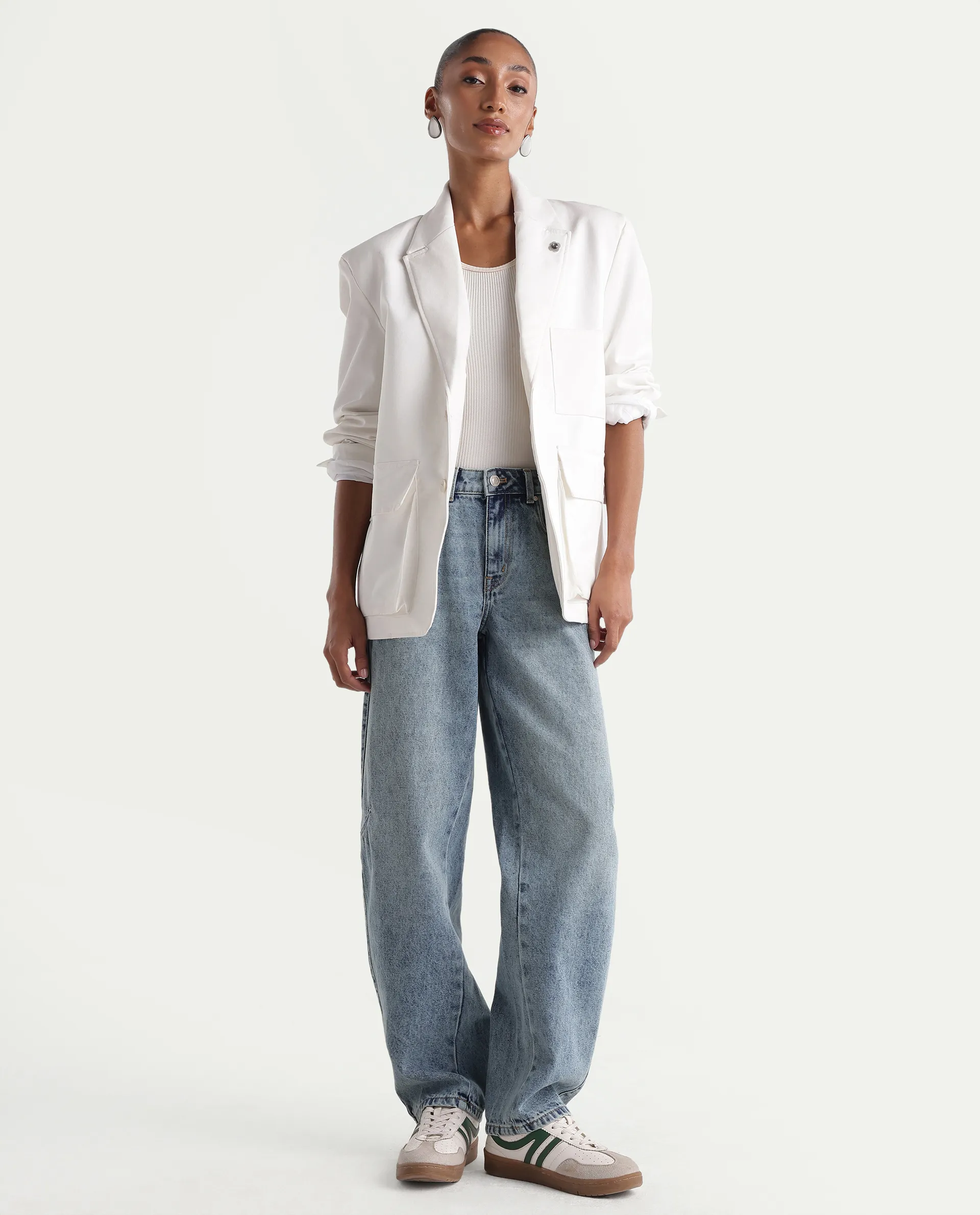 Rareism Women's Talbeia Light Blue Cotton Tall Barrel Fit Plain Jeans - Image 5