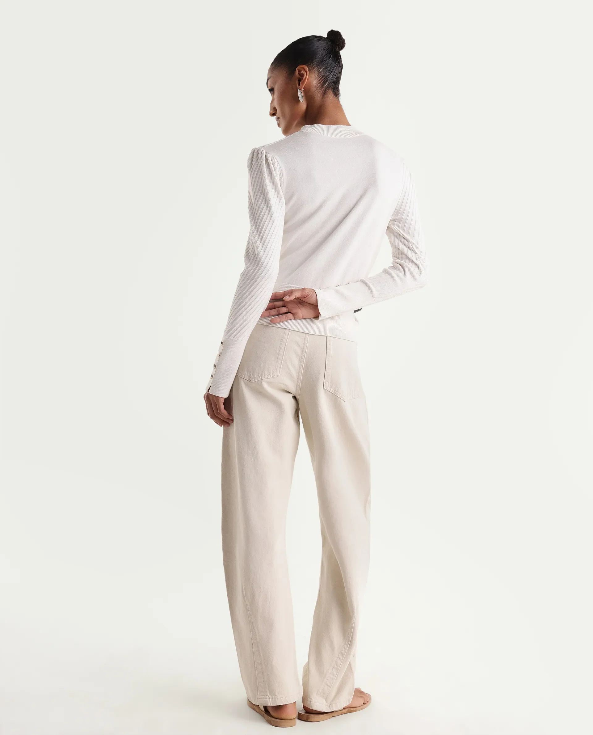 Rareism Women's Talben Beige Cotton Tall Barrel Fit Plain Jeans - Image 7