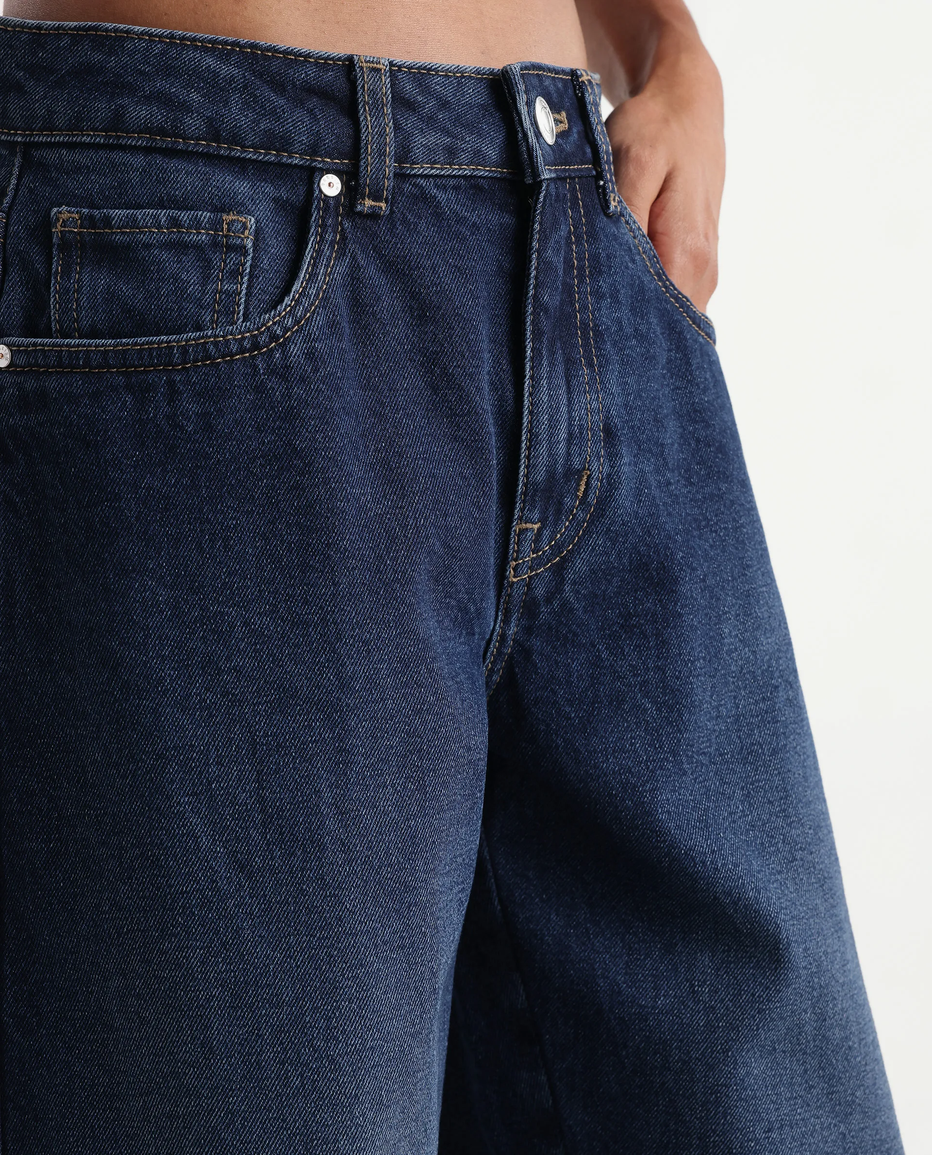 Rareism Women's Talbin Dark Blue Cotton Tall Barrel Fit Plain Jeans - Image 3