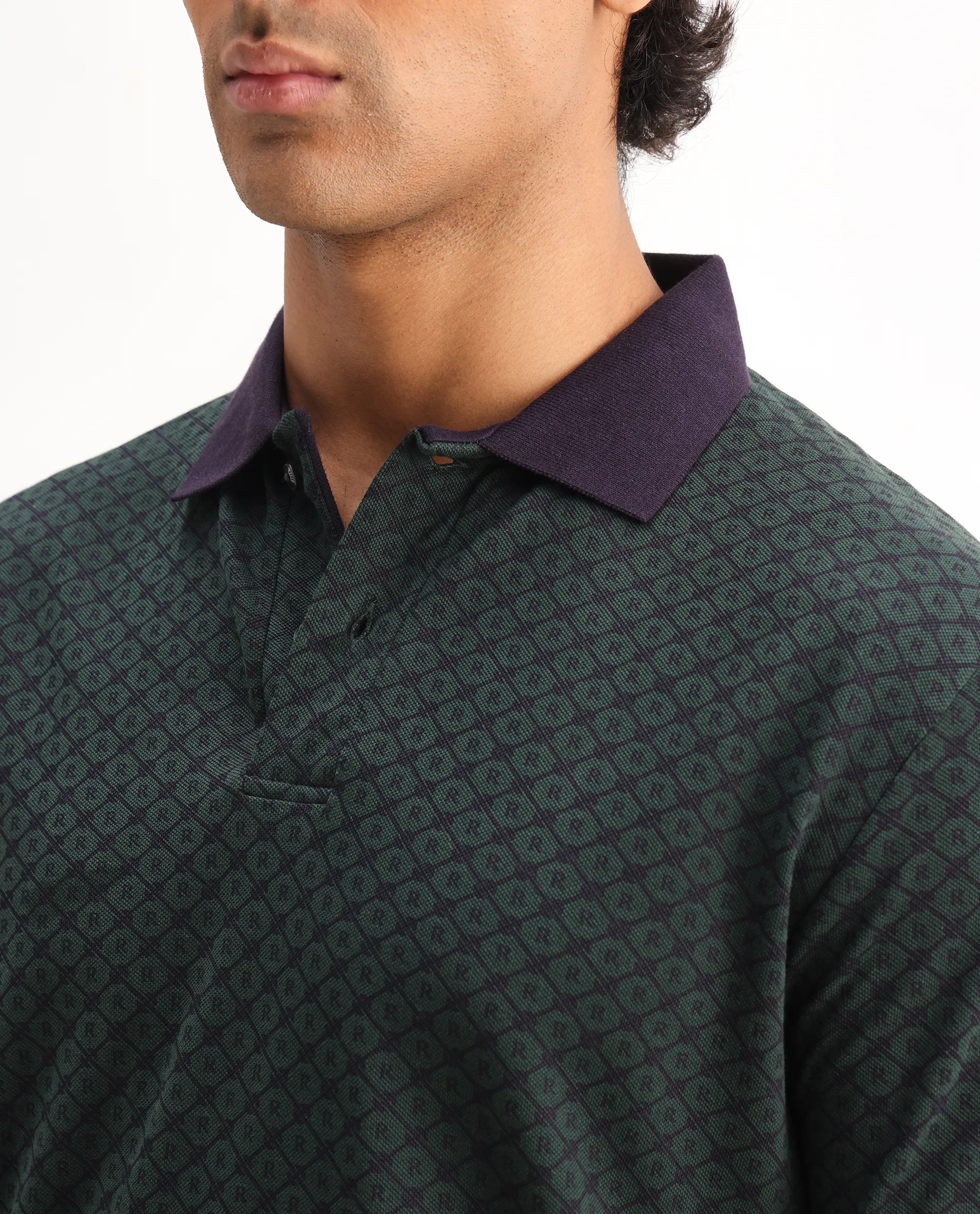 Rare Rabbit Men's Talbot Dark Green Cotton Monogram Print Regular Fit Half Sleeve Polo - Image 3