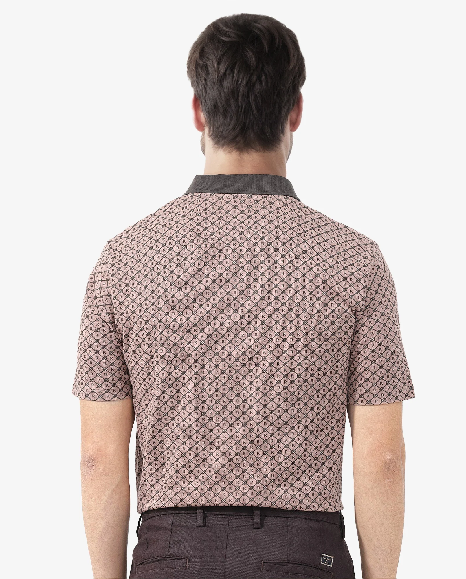 Rare Rabbit Men's Talbot Dusky Peach Cotton Monogram Print Regular Fit Half Sleeve Polo - Image 5