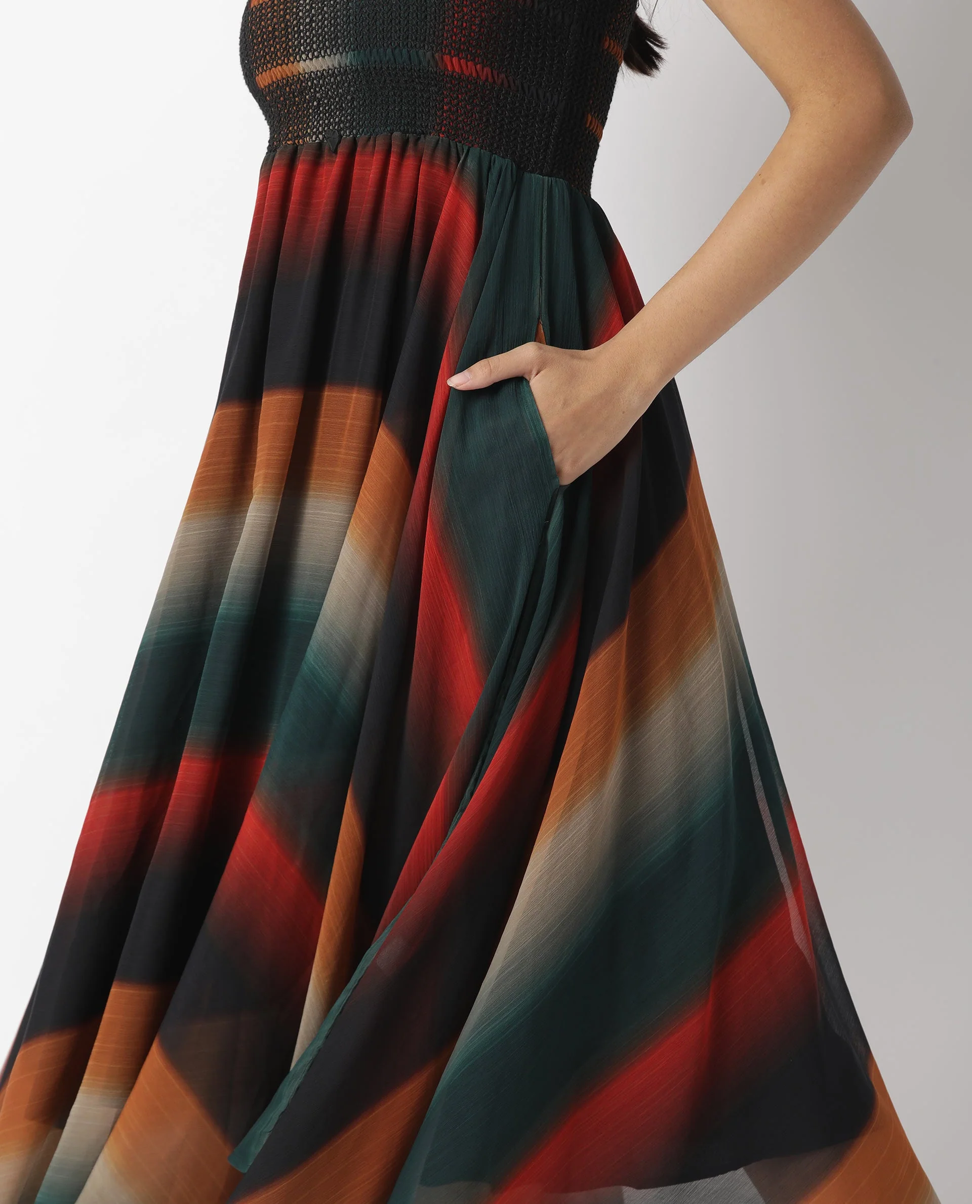 Rareism Women's Talcom Multi Viscose Tube Neck Abstract Print Sleeveless Knee Length Regular Fit Dress - Image 5