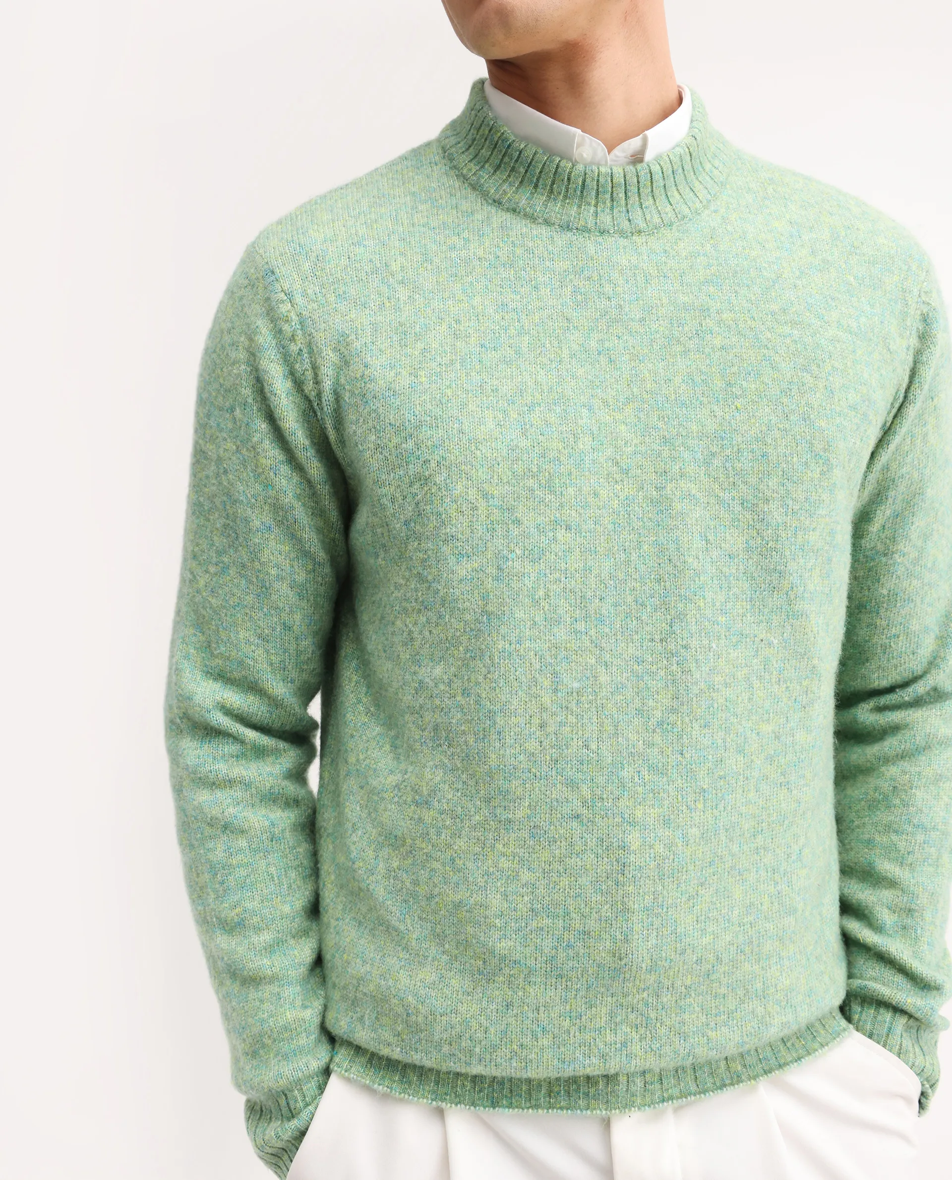 Rare Rabbit Men's Tali Dusky Green Cotton Plain Regular Fit Full Sleeve Crew Neck Sweater - Image 3
