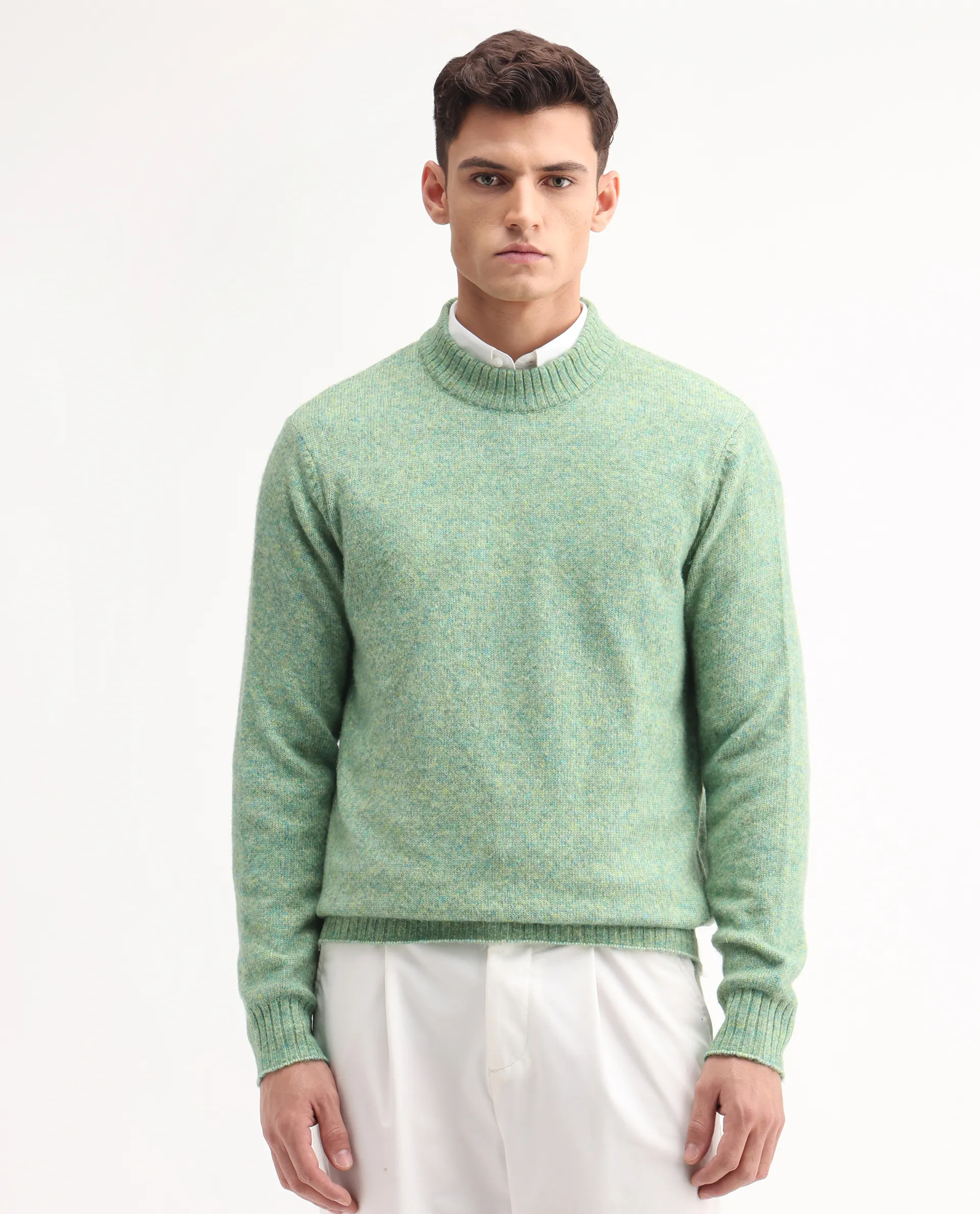 Rare Rabbit Men's Tali Dusky Green Cotton Plain Regular Fit Full Sleeve Crew Neck Sweater - Image 4