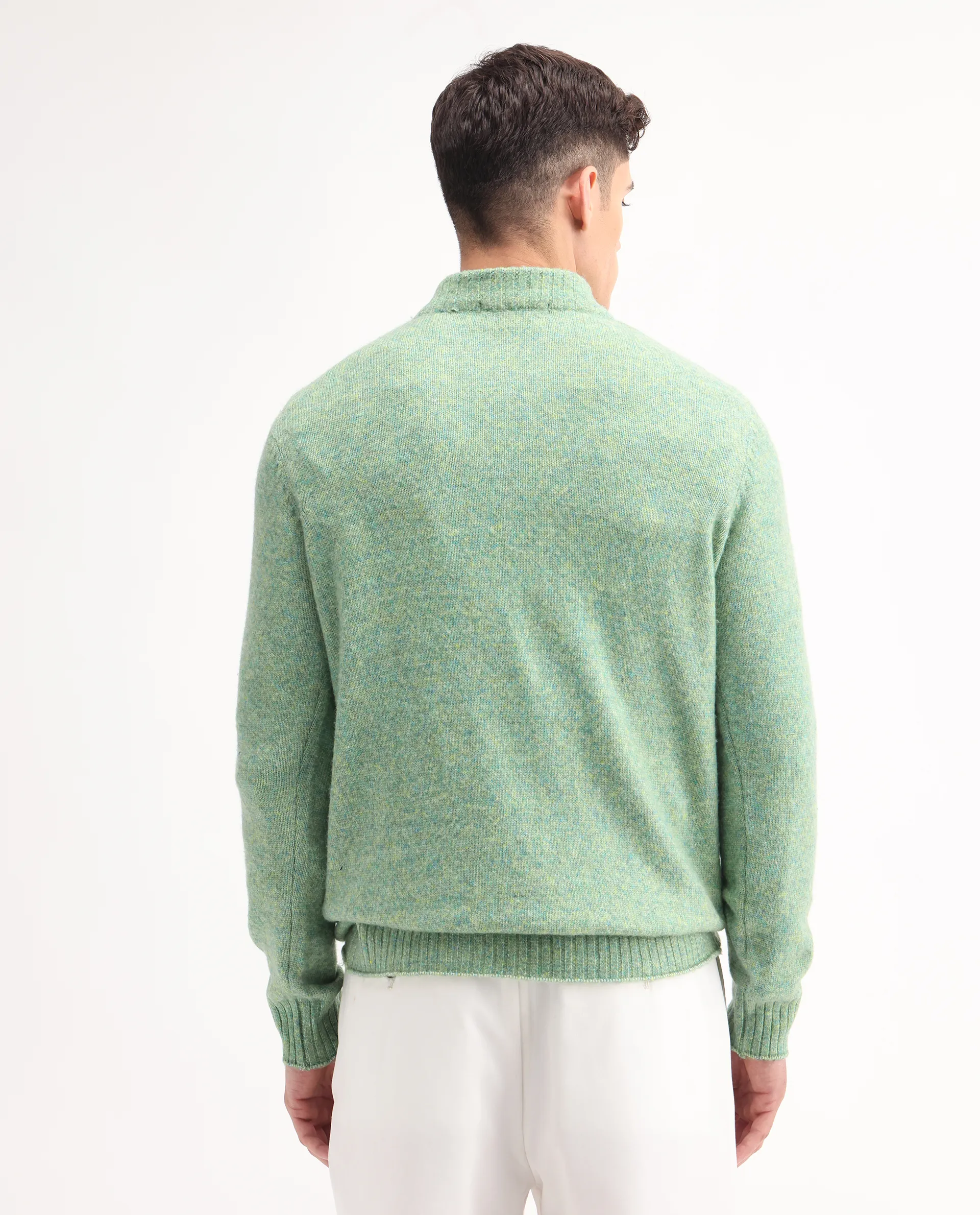 Rare Rabbit Men's Tali Dusky Green Cotton Plain Regular Fit Full Sleeve Crew Neck Sweater - Image 7