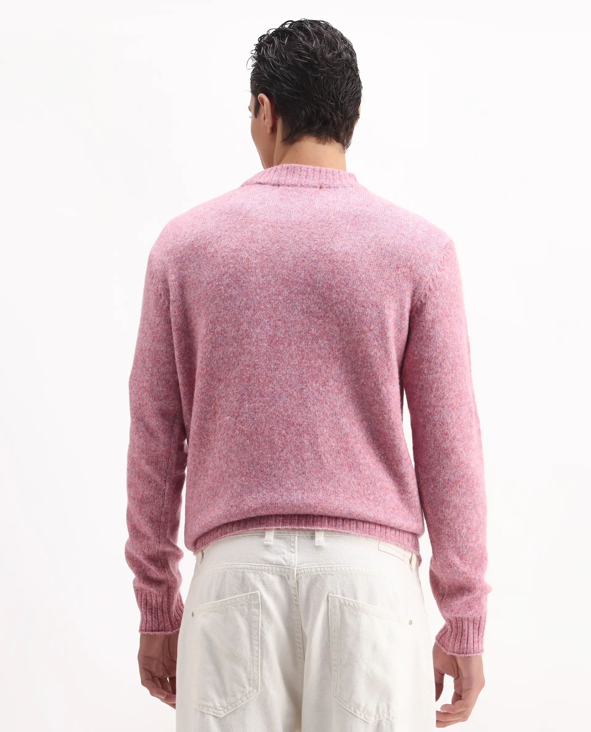 Rare Rabbit Men's Tali Light Pink Cotton Plain Regular Fit Full Sleeve Crew Neck Sweater - Image 6