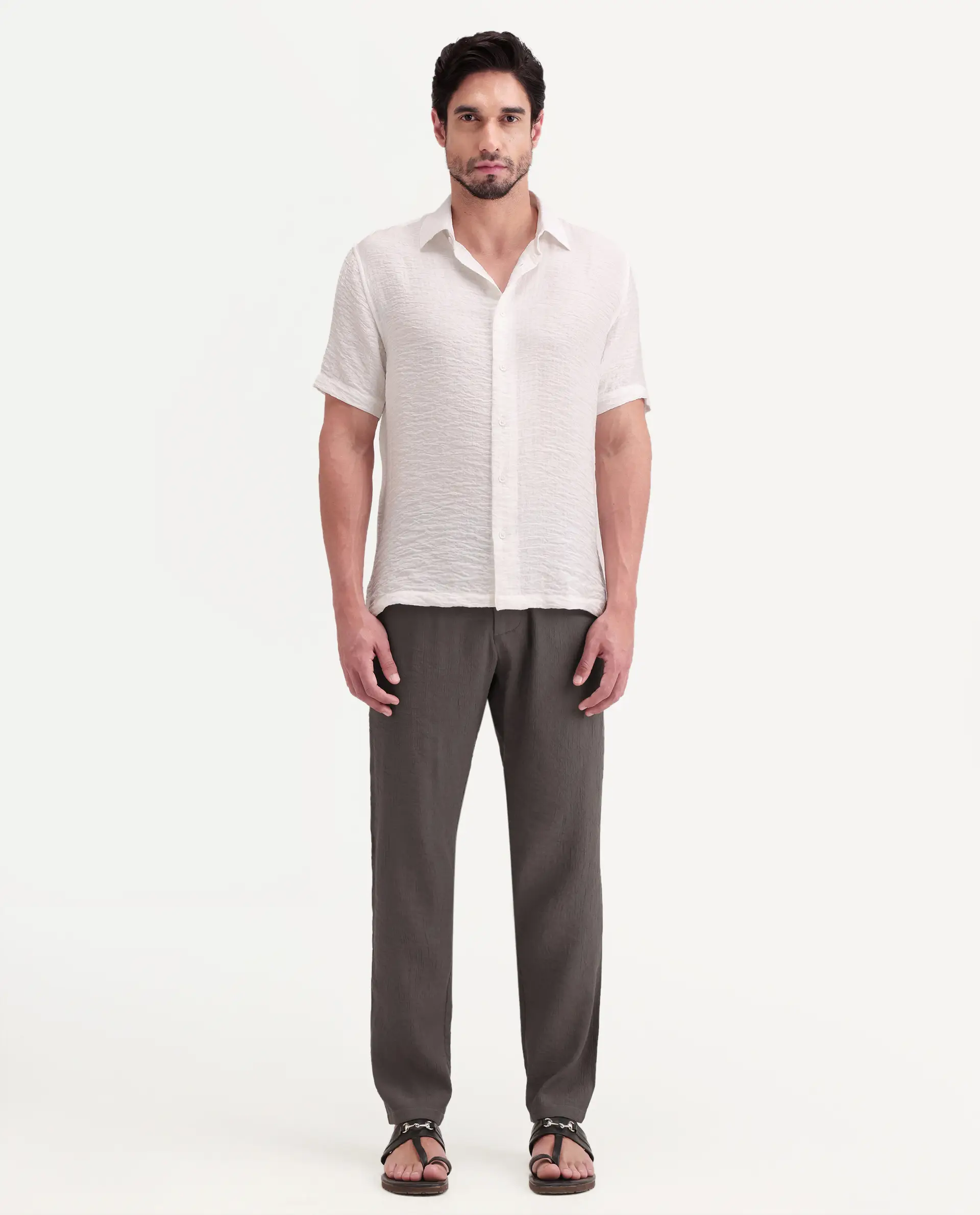 Rare Rabbit Men's Tali-T Dark Grey Viscose Blend Fabric Regular Fit Plain Trouser - Image 4