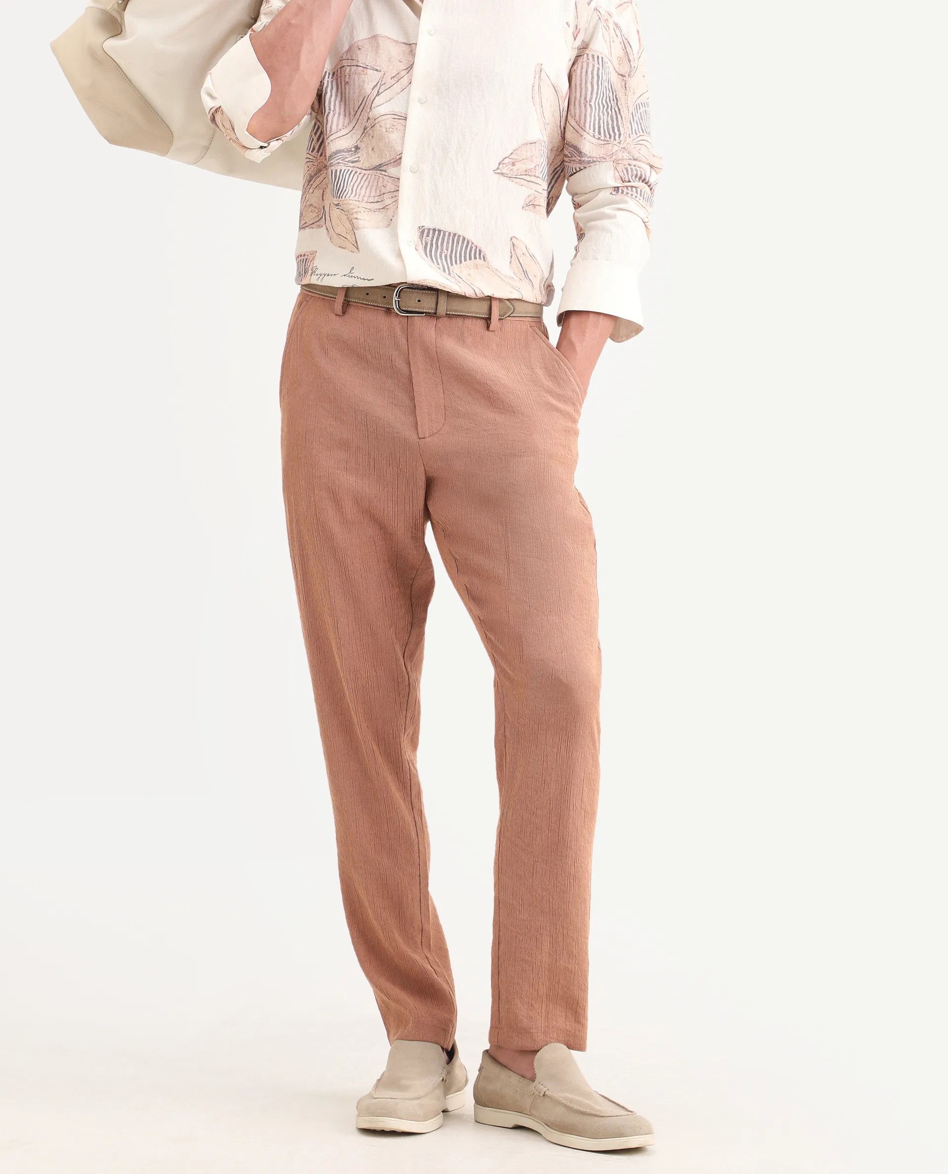 Rare Rabbit Men's Tali-T Dusky Rust Viscose Blend Fabric Regular Fit Plain Trouser - Image 2