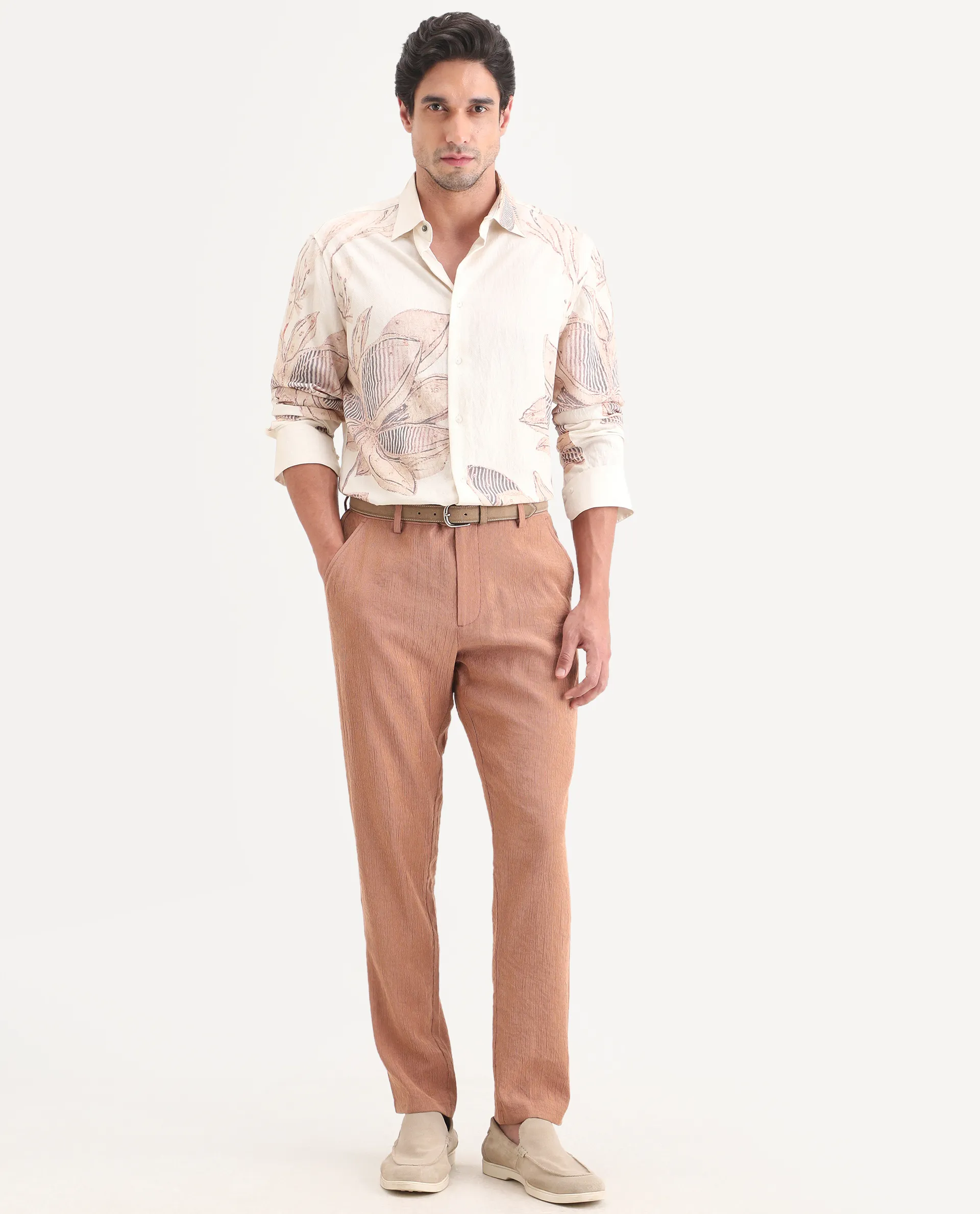 Rare Rabbit Men's Tali-T Dusky Rust Viscose Blend Fabric Regular Fit Plain Trouser - Image 4