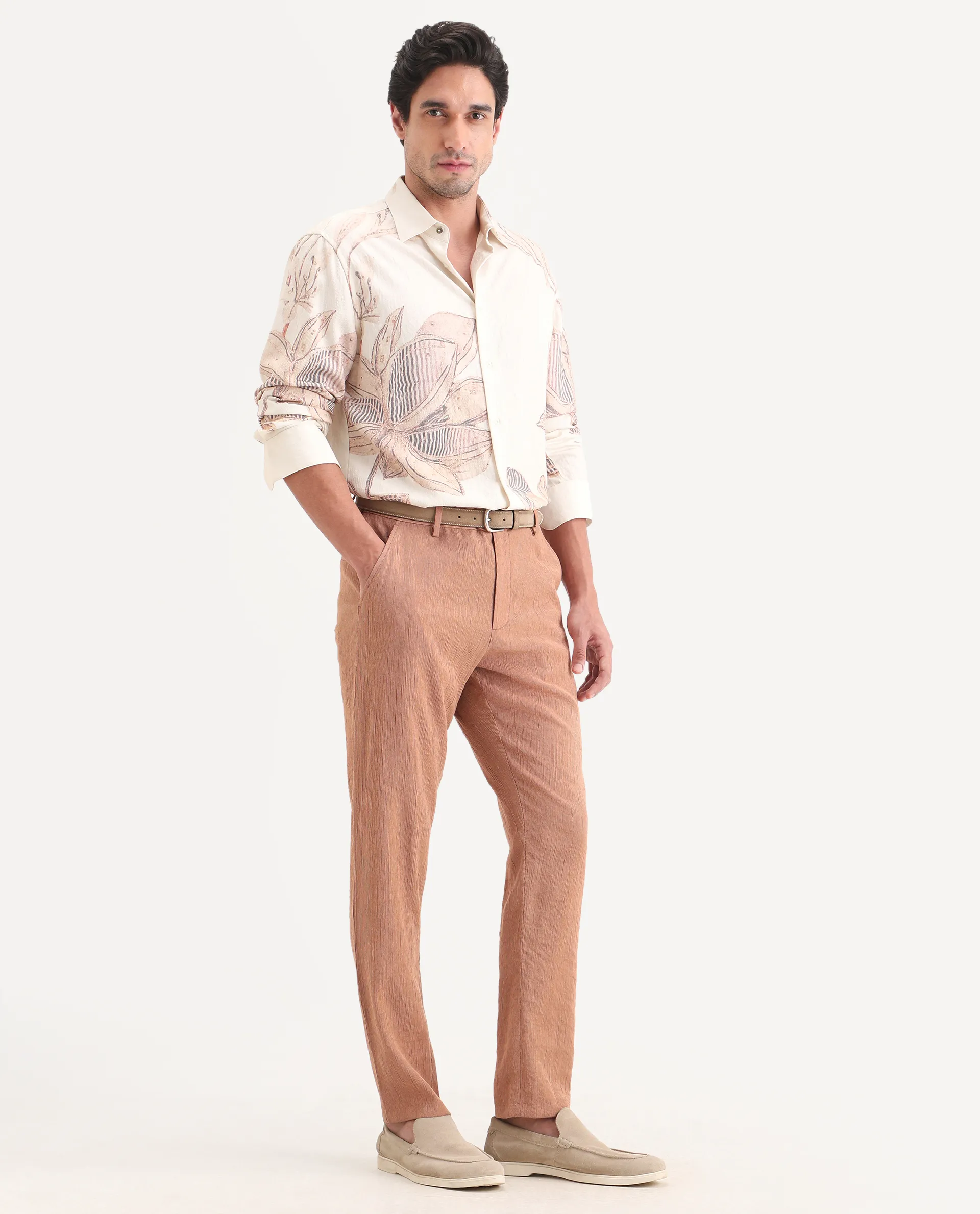 Rare Rabbit Men's Tali-T Dusky Rust Viscose Blend Fabric Regular Fit Plain Trouser - Image 6