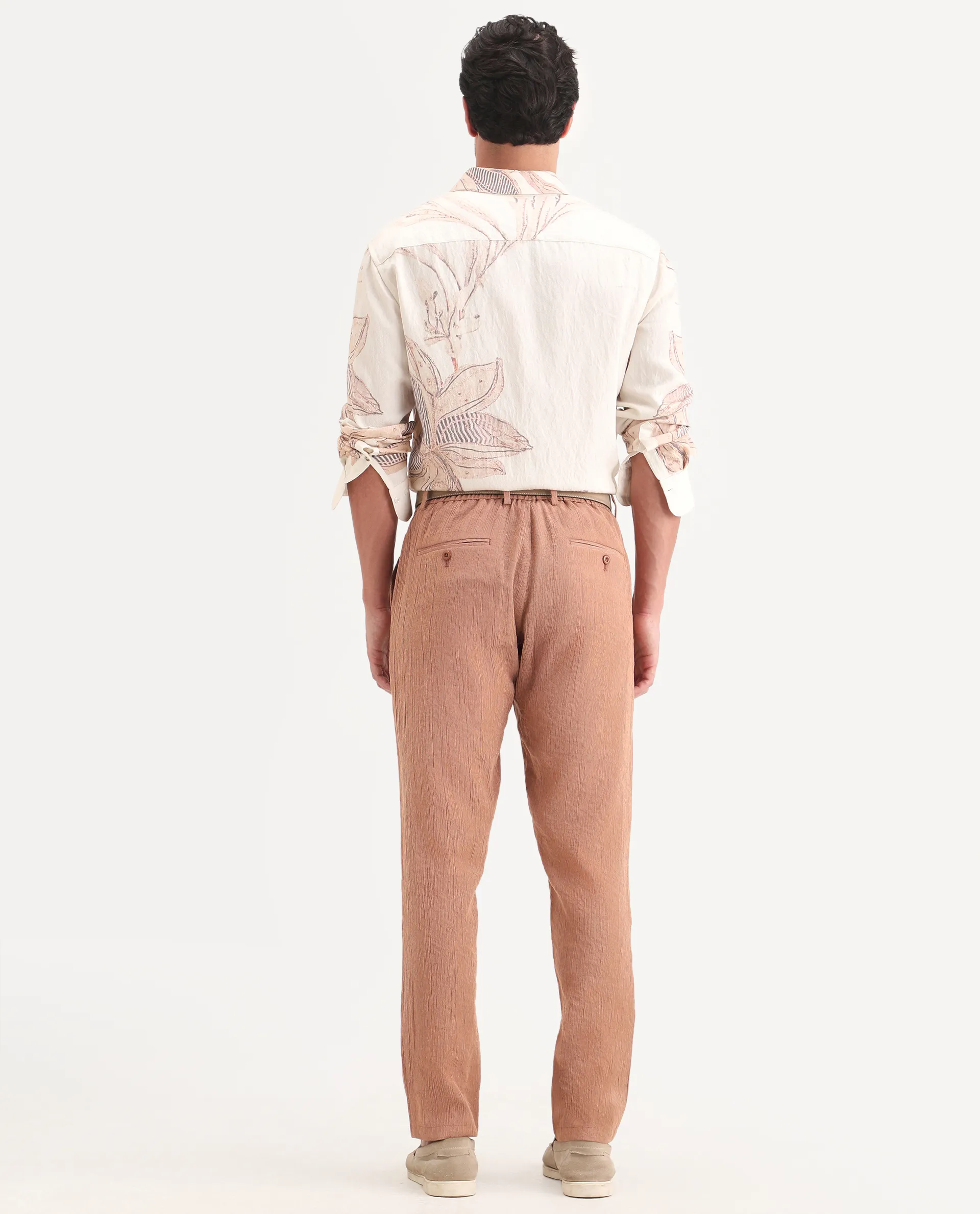 Rare Rabbit Men's Tali-T Dusky Rust Viscose Blend Fabric Regular Fit Plain Trouser - Image 7