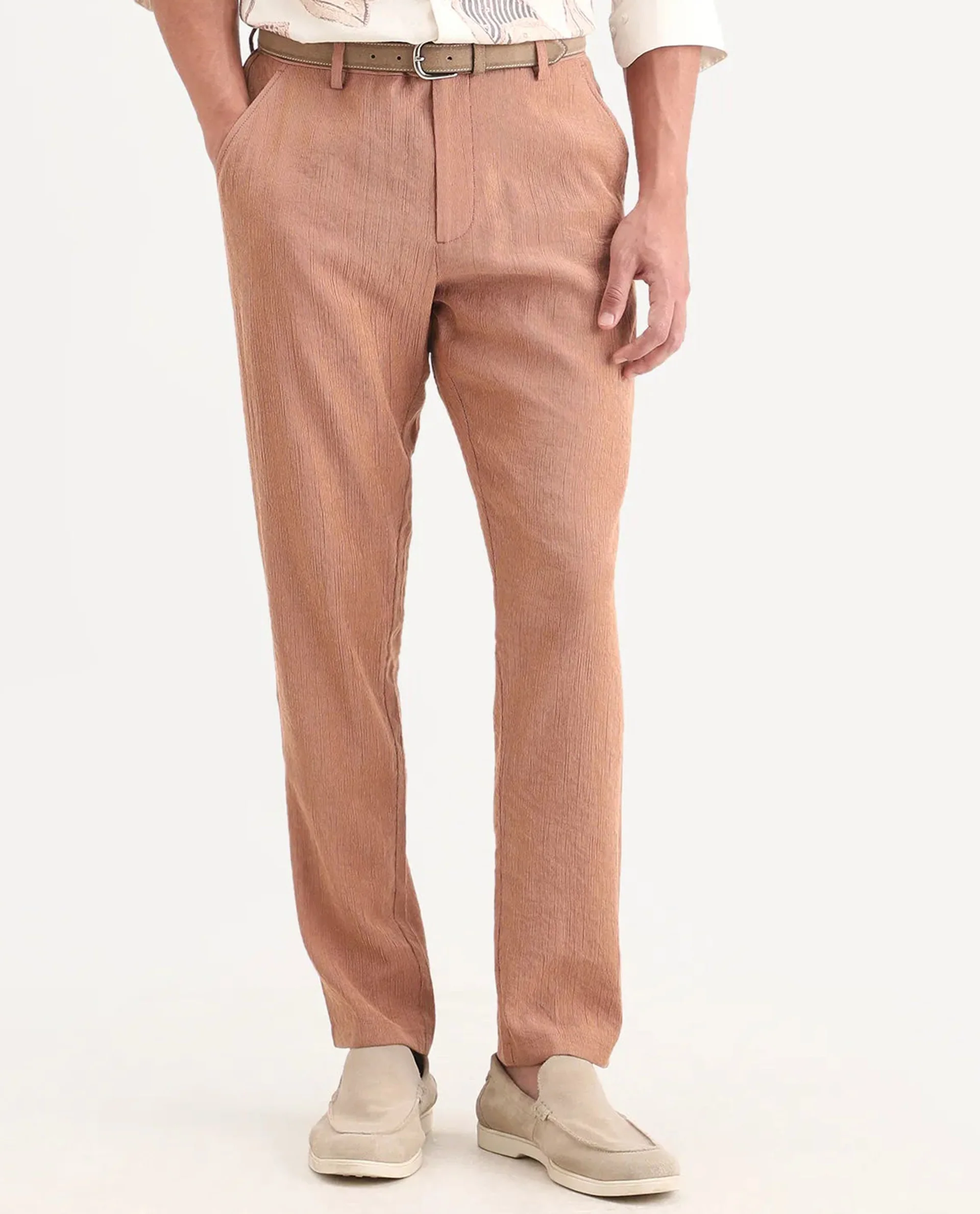 Rare Rabbit Men's Tali-T Dusky Rust Viscose Blend Fabric Regular Fit Plain Trouser - Image 8