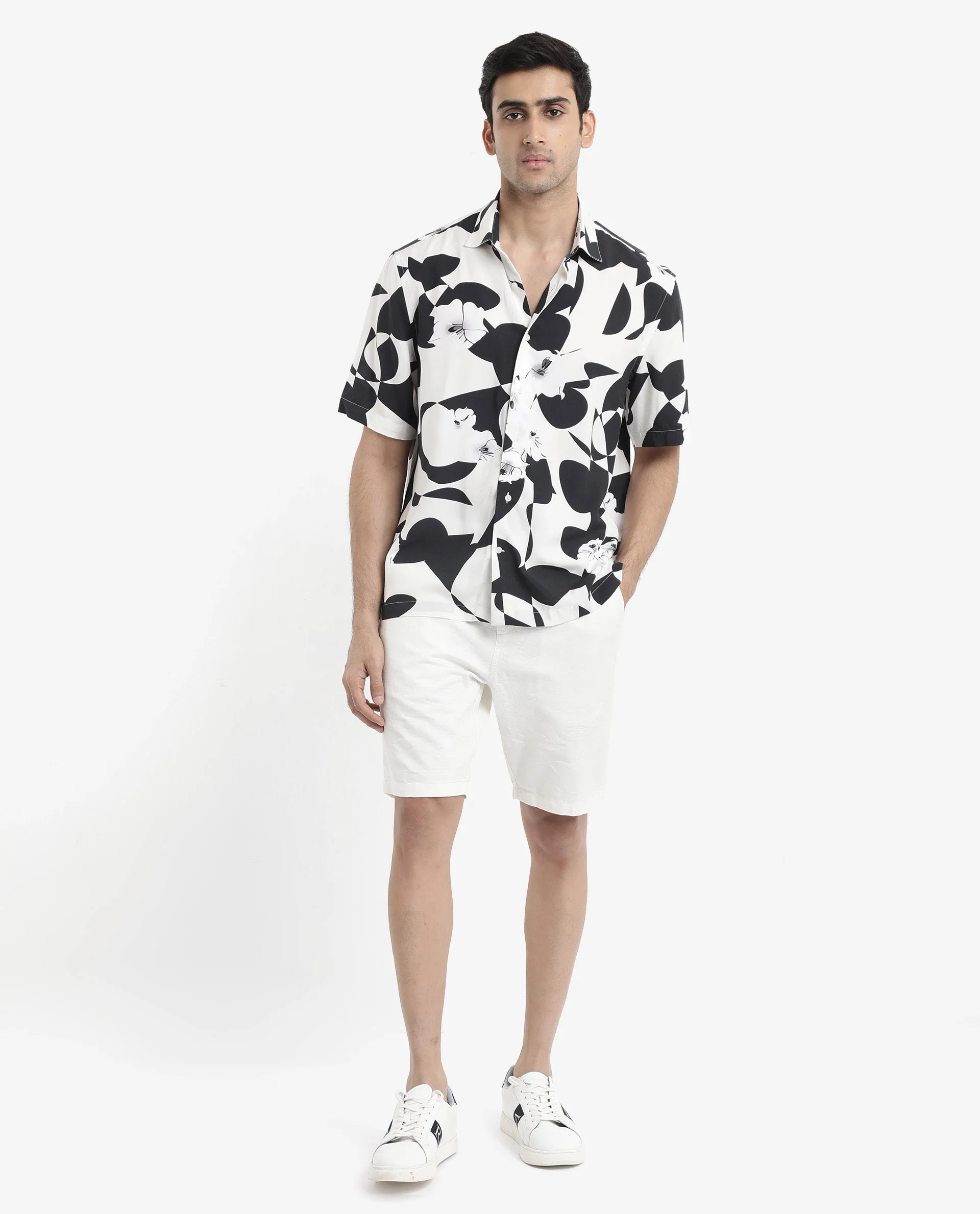 Rare Rabbit Men's Talitha White Viscose Polka Print Boxy Fit Half Sleeve Collared Shirt - Image 2