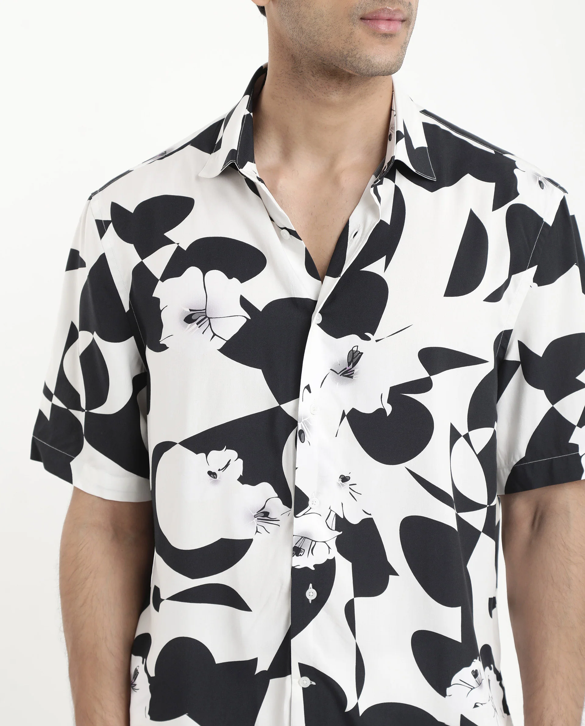 Rare Rabbit Men's Talitha White Viscose Polka Print Boxy Fit Half Sleeve Collared Shirt - Image 3