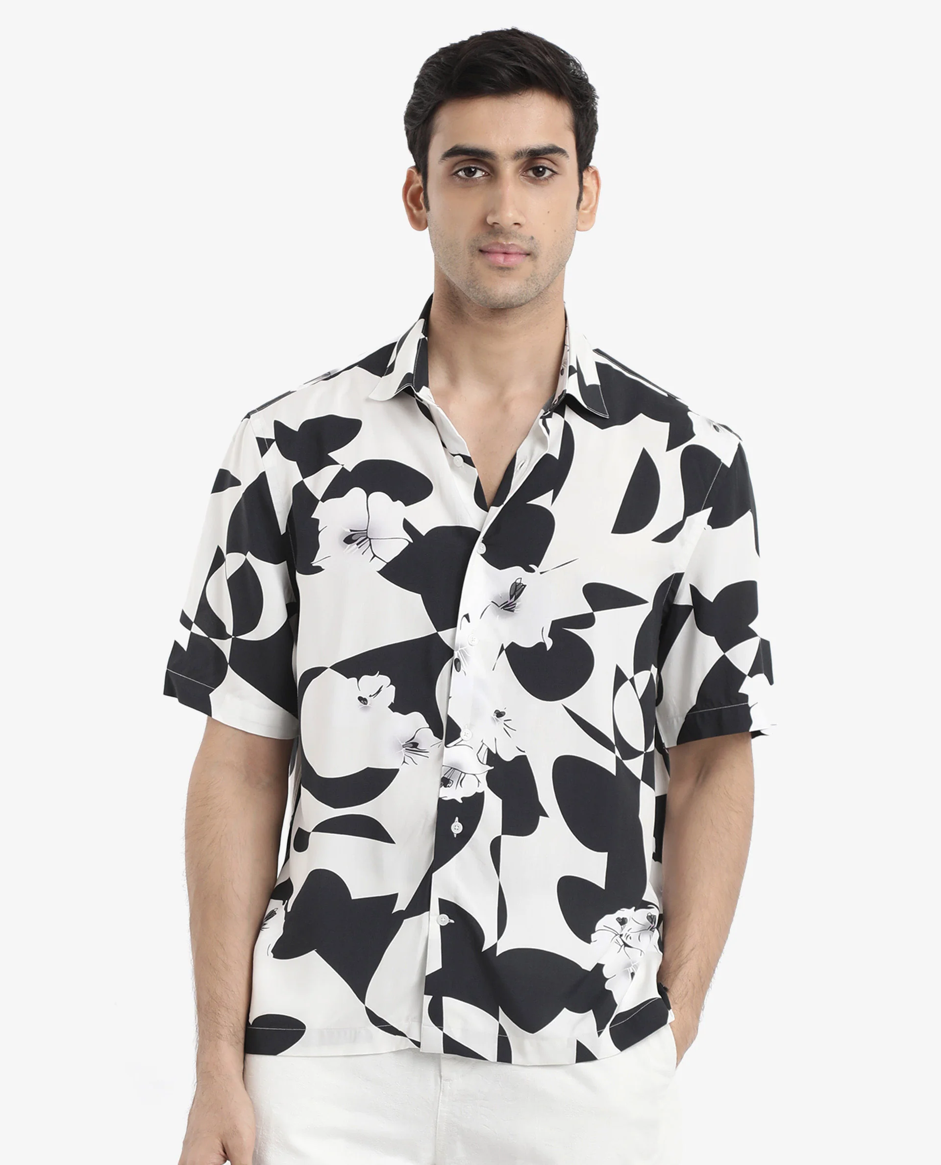 Rare Rabbit Men's Talitha White Viscose Polka Print Boxy Fit Half Sleeve Collared Shirt - Image 4