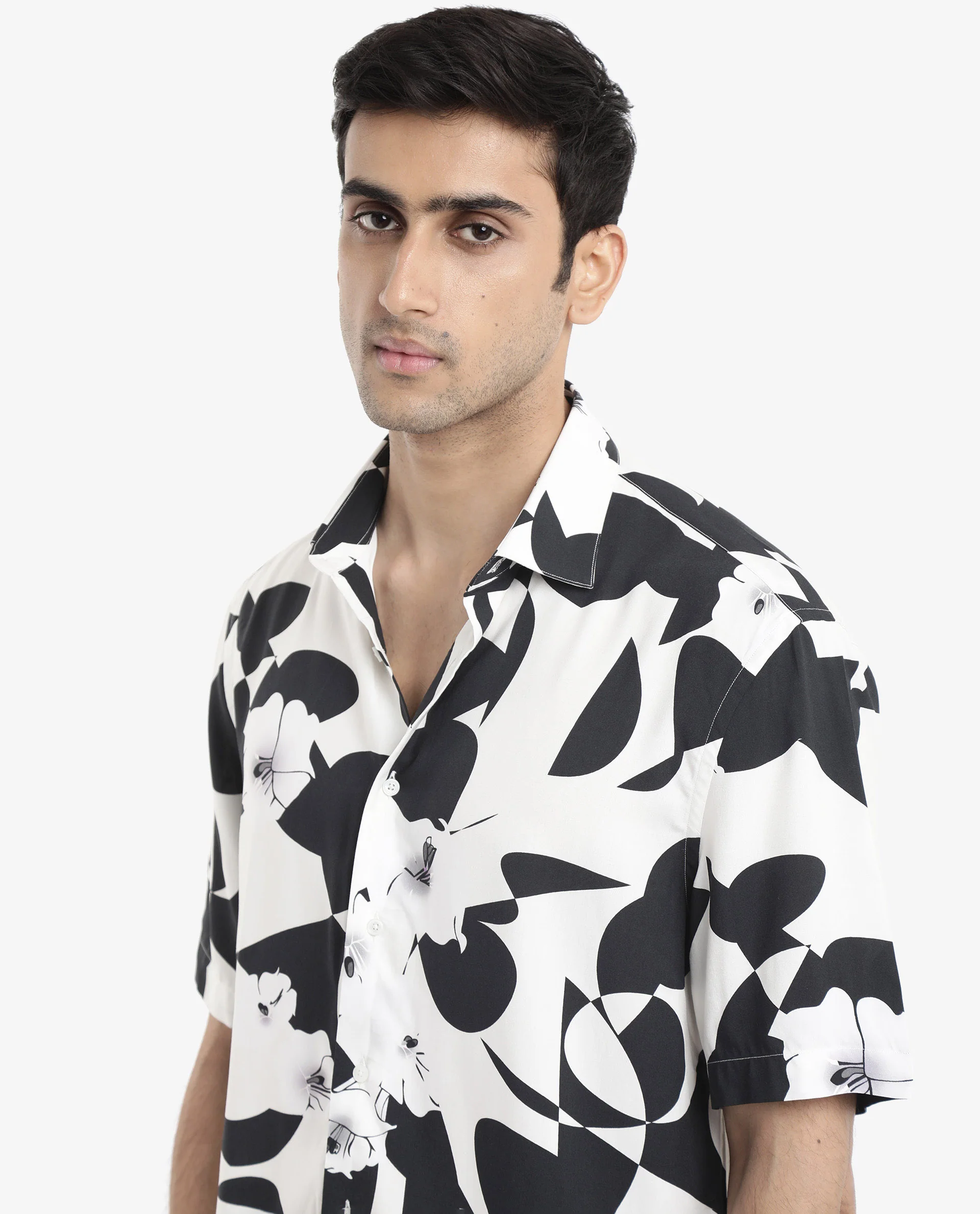 Rare Rabbit Men's Talitha White Viscose Polka Print Boxy Fit Half Sleeve Collared Shirt - Image 5