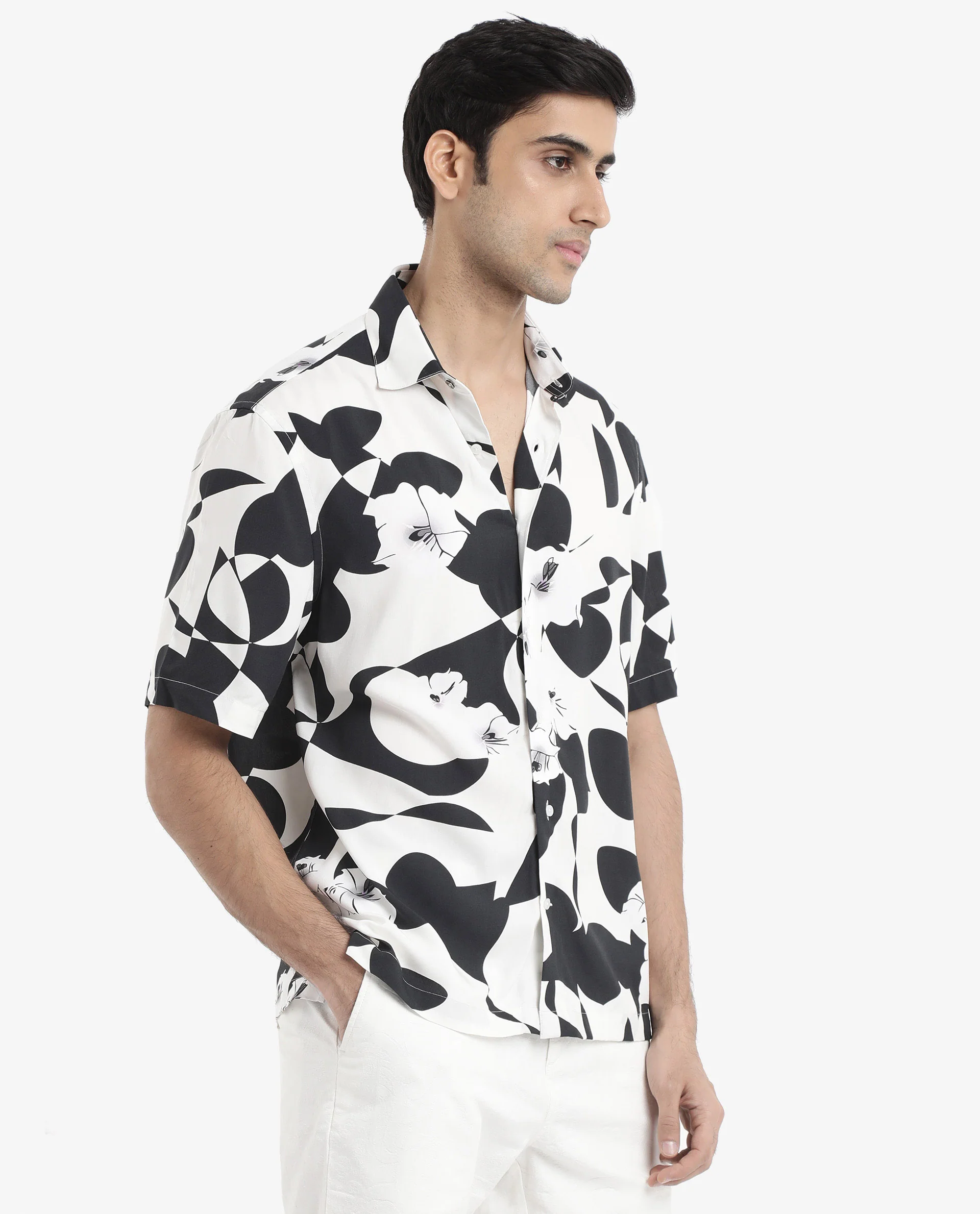 Rare Rabbit Men's Talitha White Viscose Polka Print Boxy Fit Half Sleeve Collared Shirt - Image 6