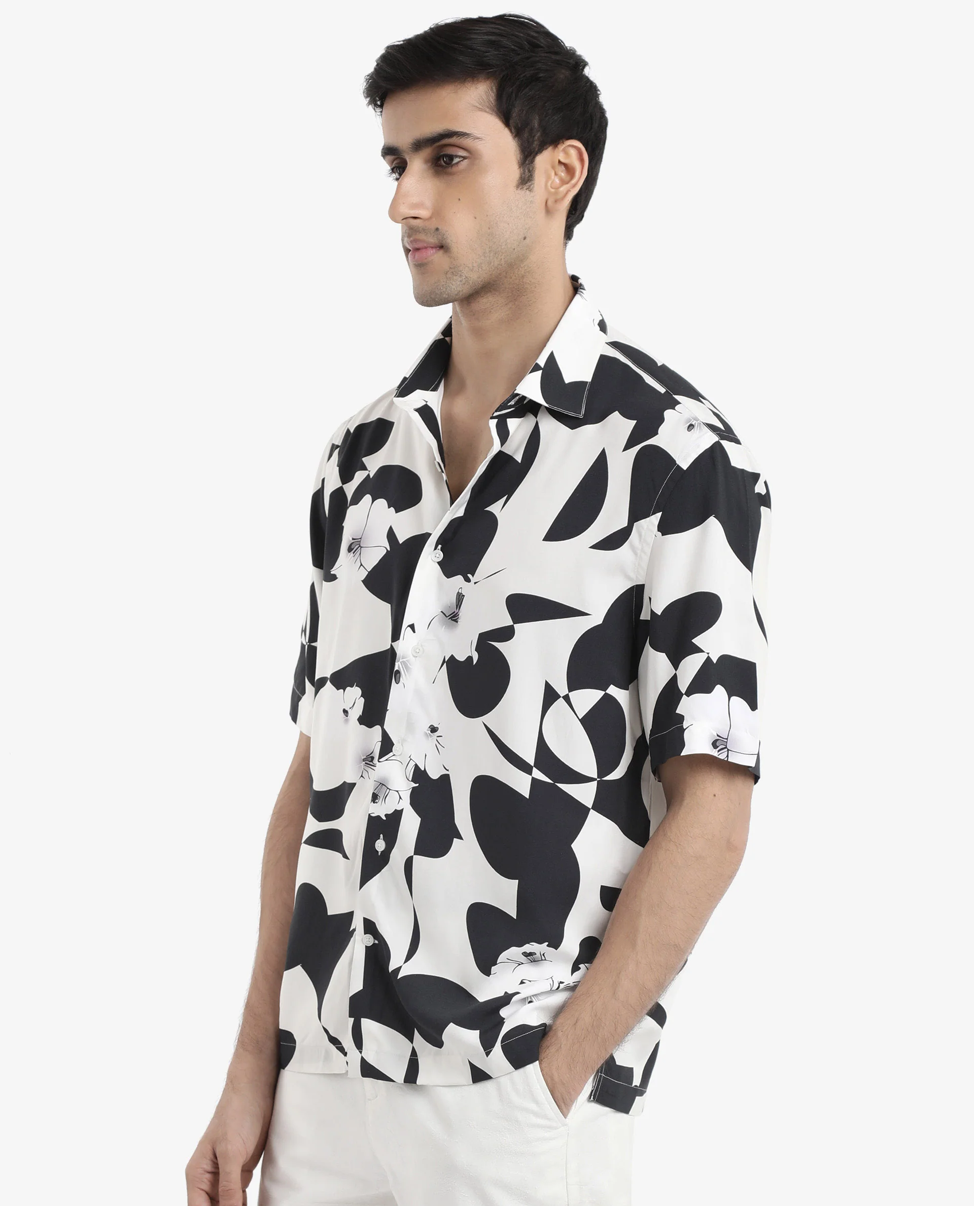 Rare Rabbit Men's Talitha White Viscose Polka Print Boxy Fit Half Sleeve Collared Shirt - Image 8