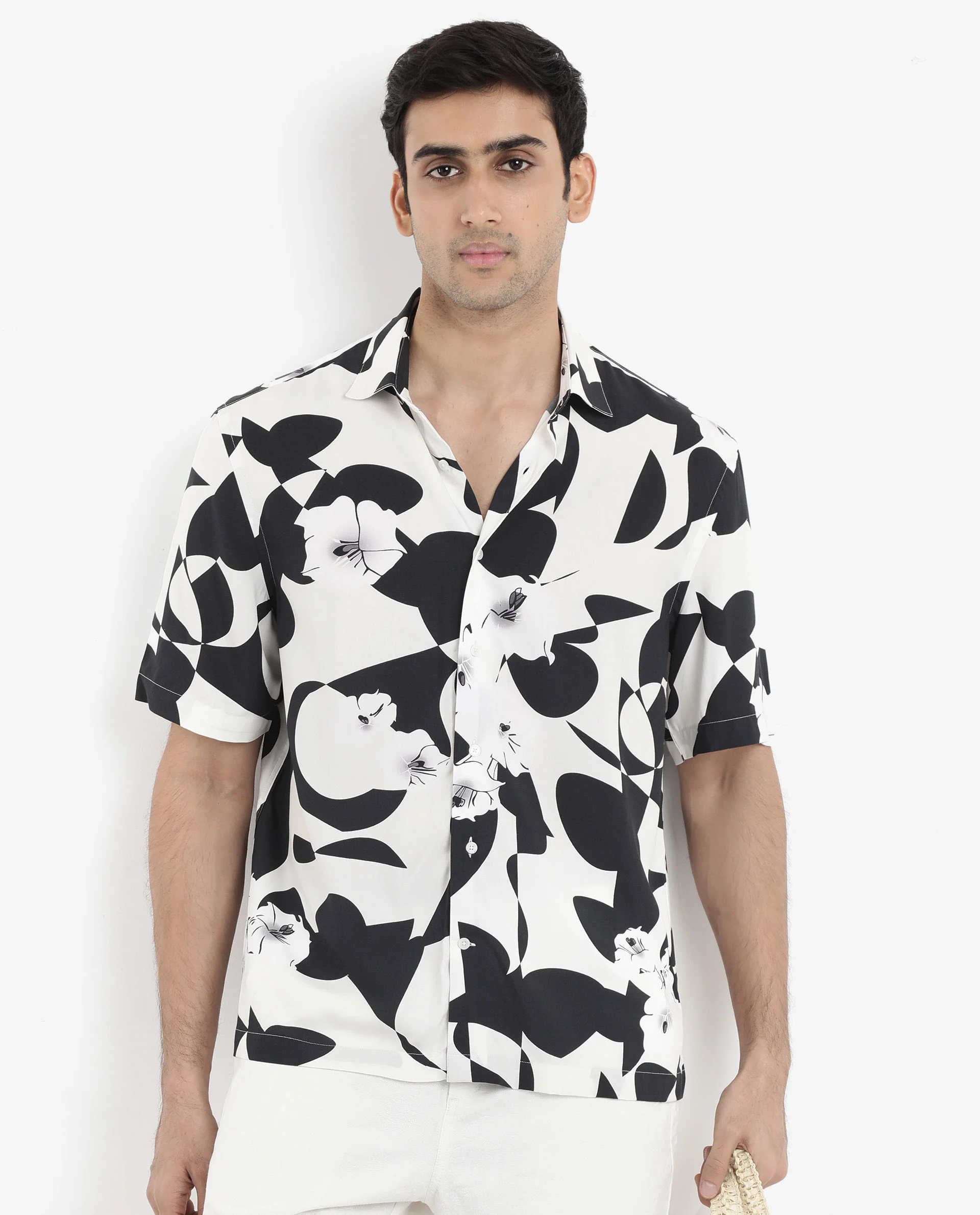 Rare Rabbit Men's Talitha White Viscose Polka Print Boxy Fit Half Sleeve Collared Shirt - Image 9
