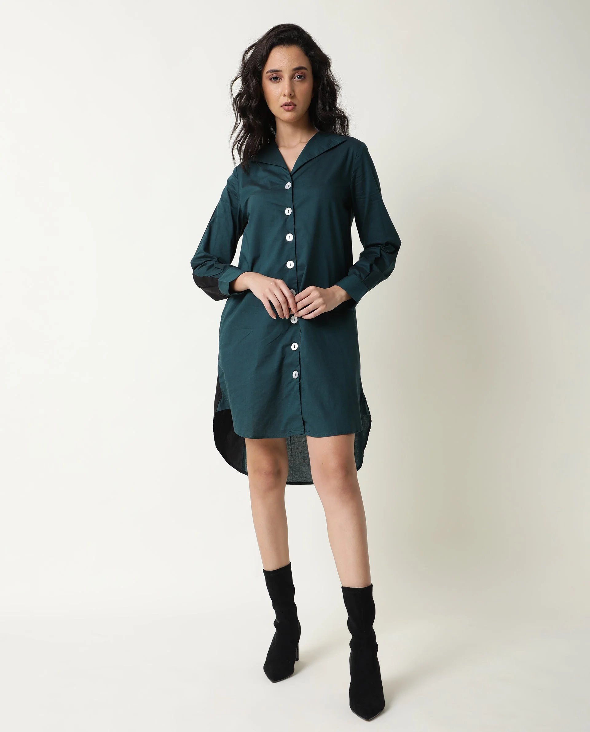 Rareism Women's Tally Petrol V-Neck Plain Knee Length Regular Fit Dress - Image 2