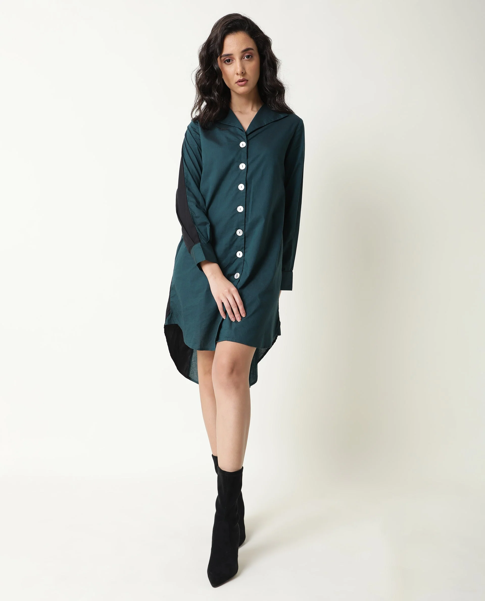 Rareism Women's Tally Petrol V-Neck Plain Knee Length Regular Fit Dress - Image 4