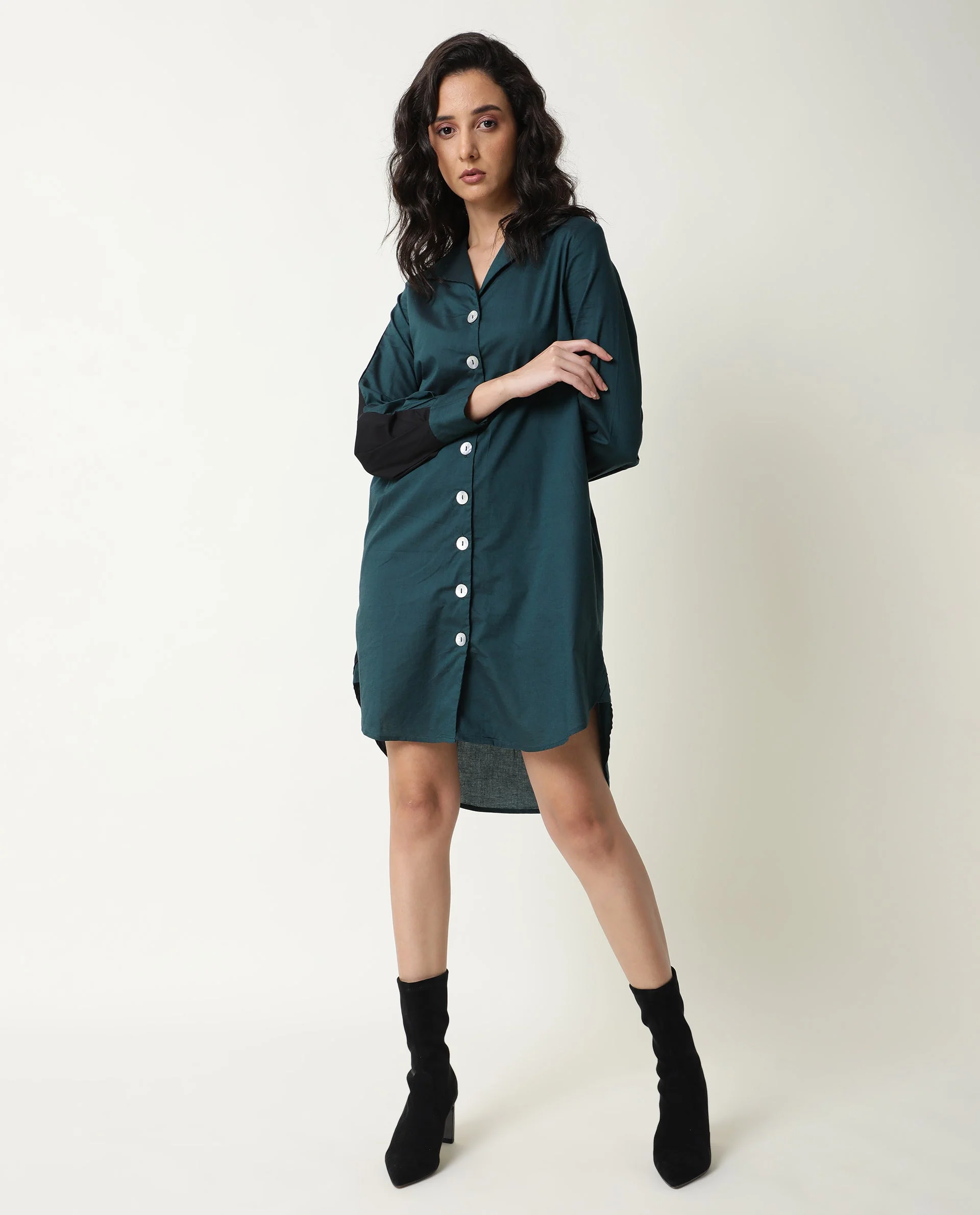 Rareism Women's Tally Petrol V-Neck Plain Knee Length Regular Fit Dress - Image 5