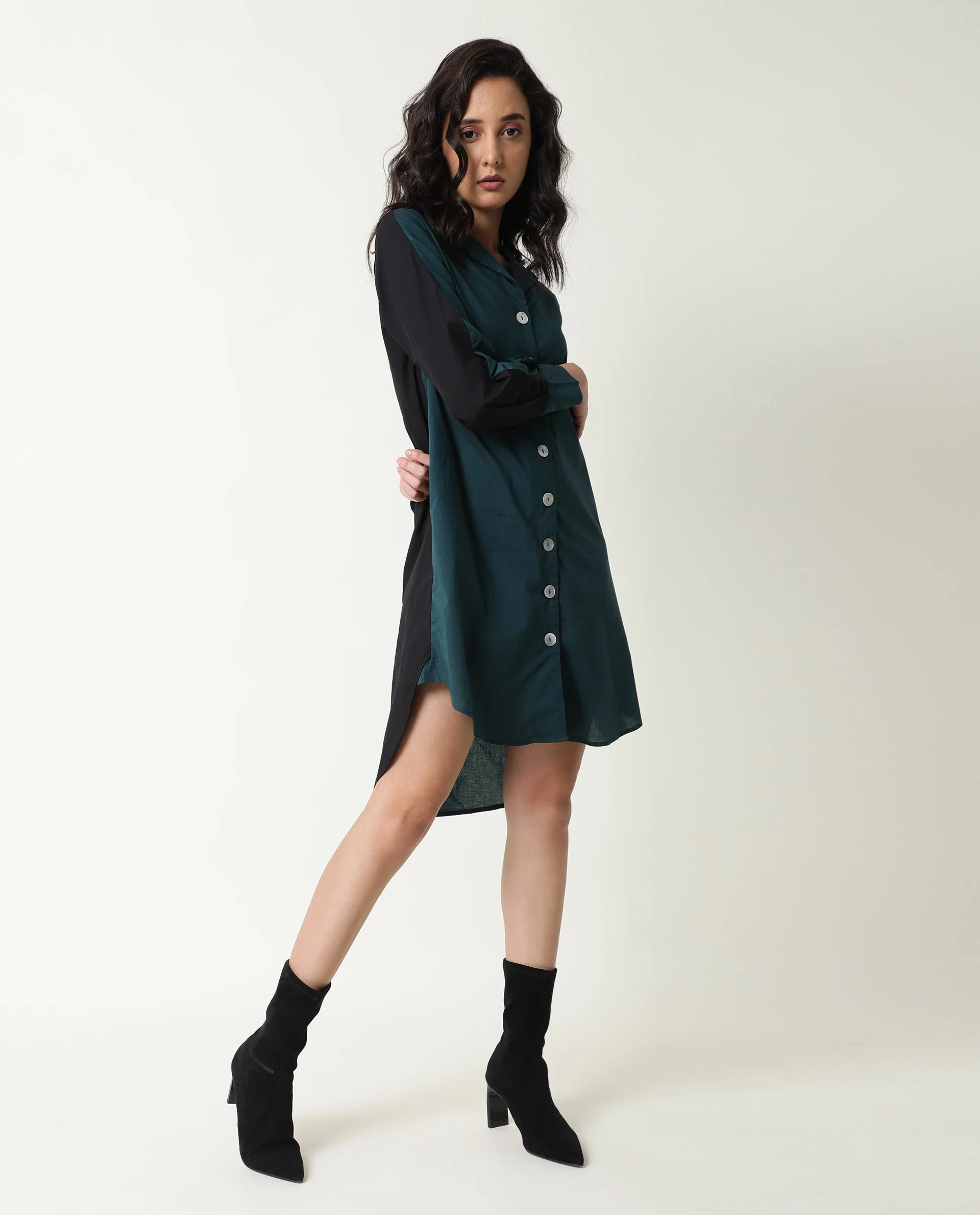 Rareism Women's Tally Petrol V-Neck Plain Knee Length Regular Fit Dress - Image 6