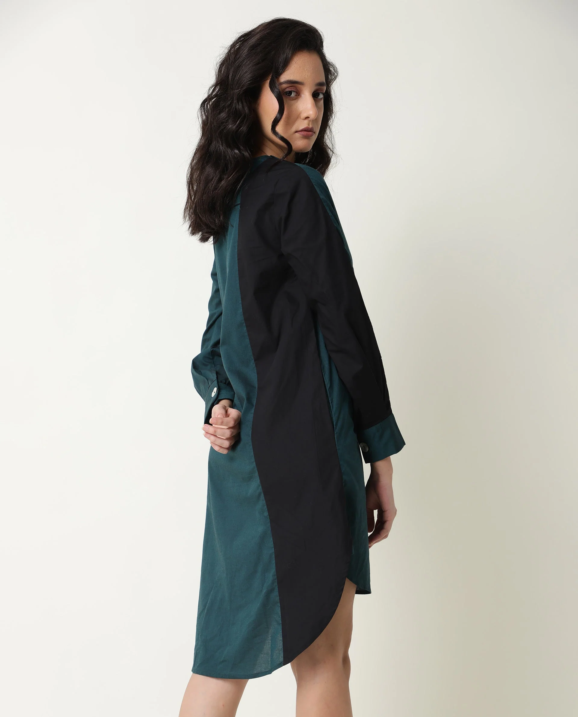 Rareism Women's Tally Petrol V-Neck Plain Knee Length Regular Fit Dress - Image 8
