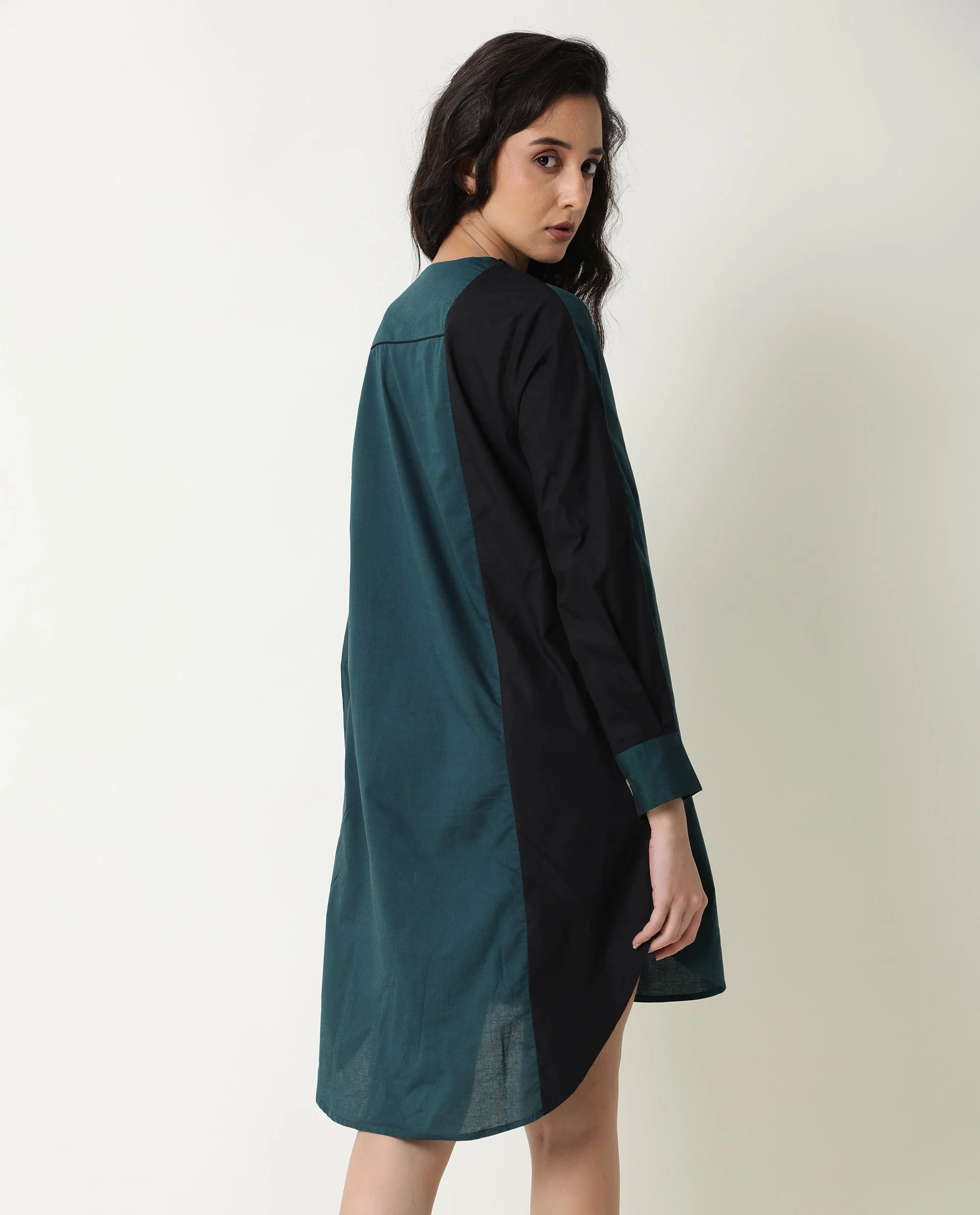 Rareism Women's Tally Petrol V-Neck Plain Knee Length Regular Fit Dress - Image 9
