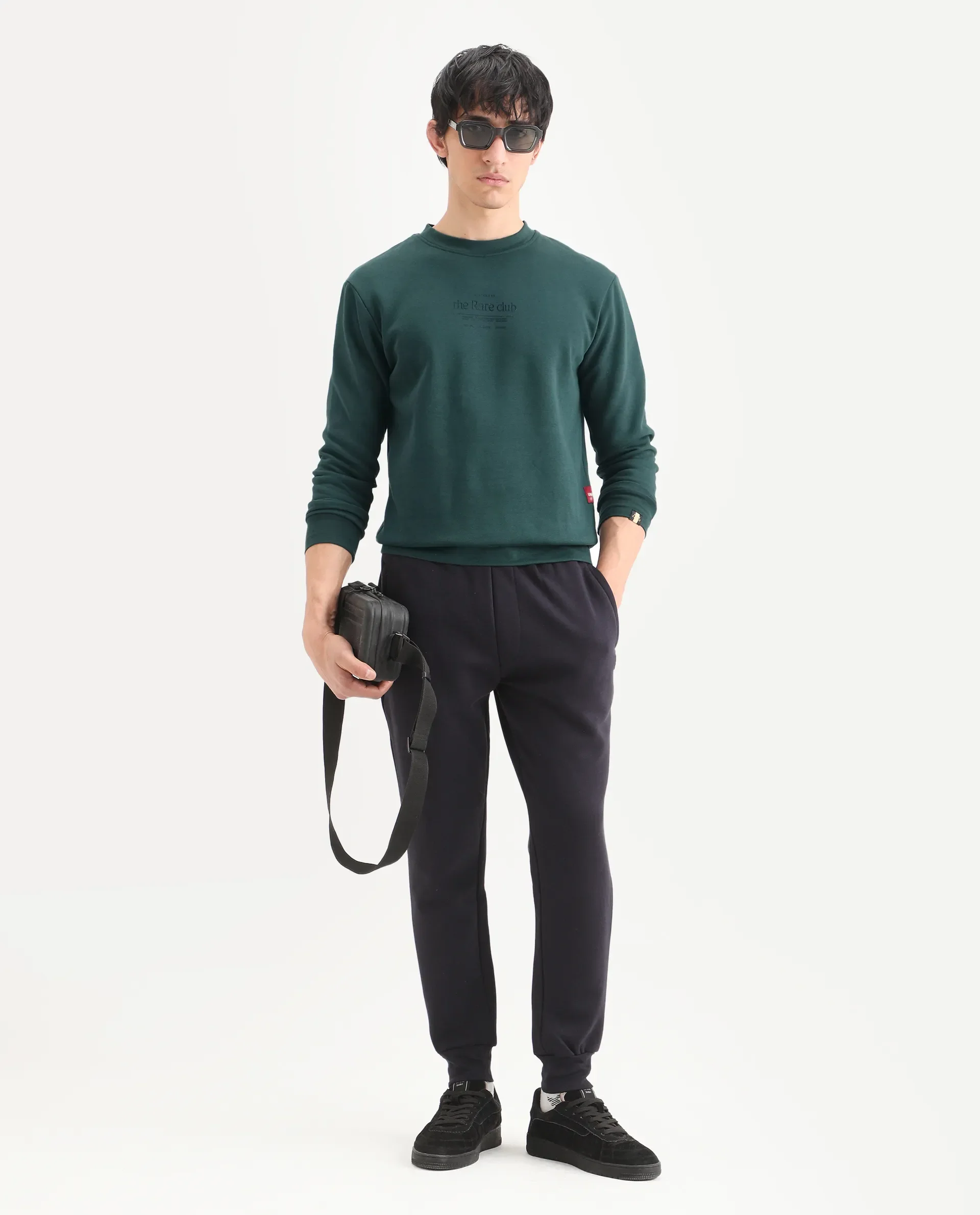 Rare Rabbit Men's Tamar Dark Green Cotton Blend Graphic Print Regular Fit Full Sleeve Crew Neck Sweatshirt - Image 2