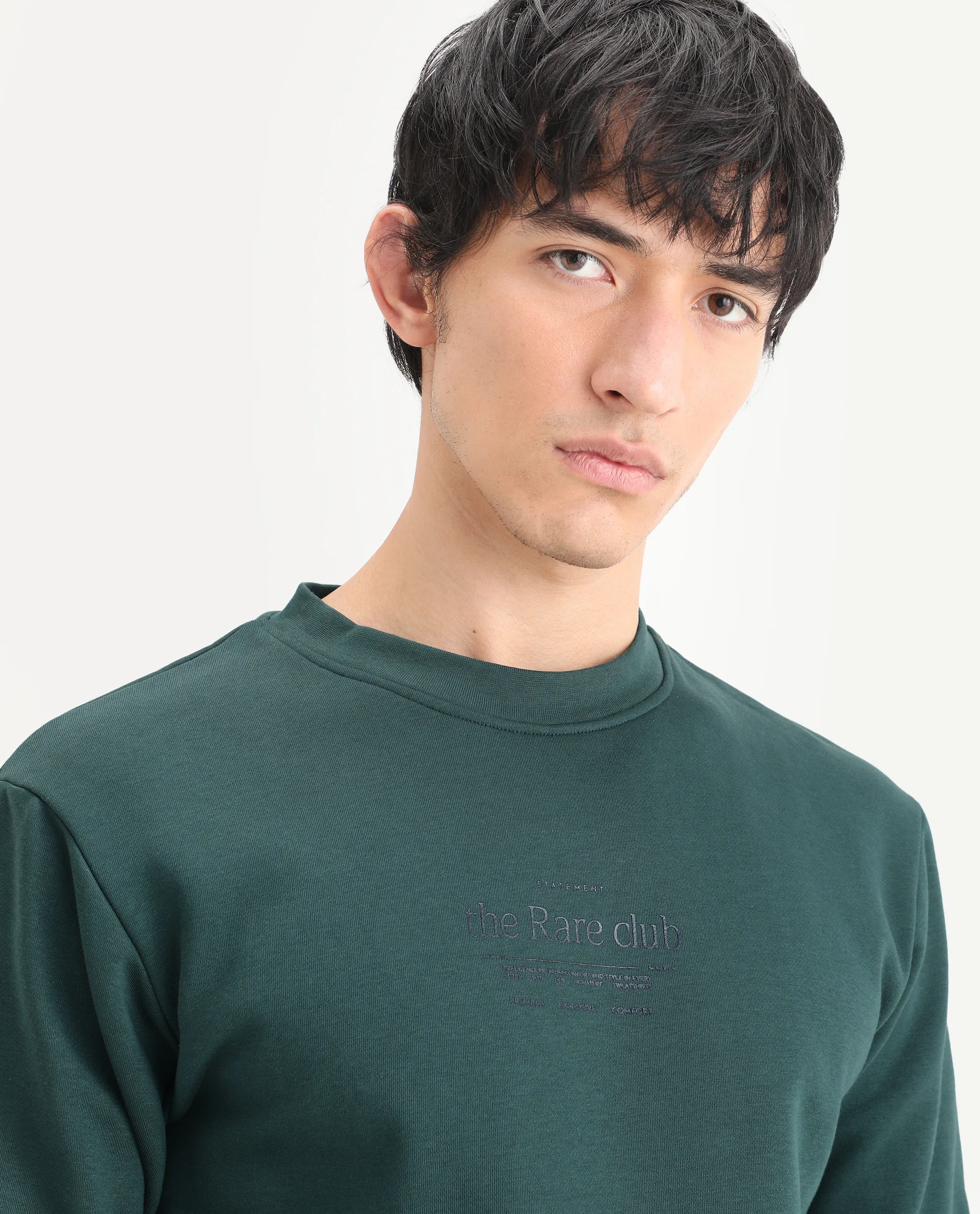 Rare Rabbit Men's Tamar Dark Green Cotton Blend Graphic Print Regular Fit Full Sleeve Crew Neck Sweatshirt - Image 4