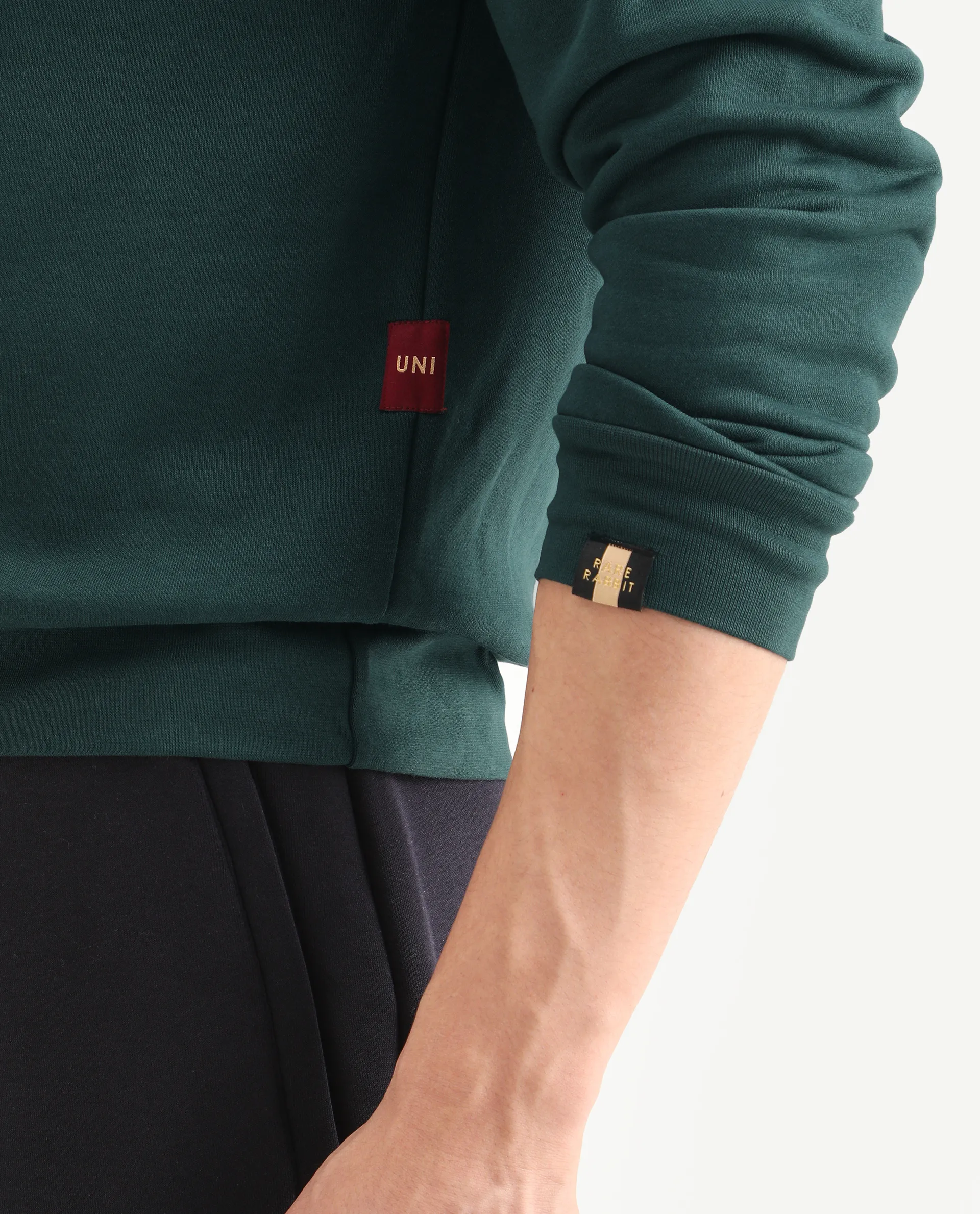Rare Rabbit Men's Tamar Dark Green Cotton Blend Graphic Print Regular Fit Full Sleeve Crew Neck Sweatshirt - Image 5