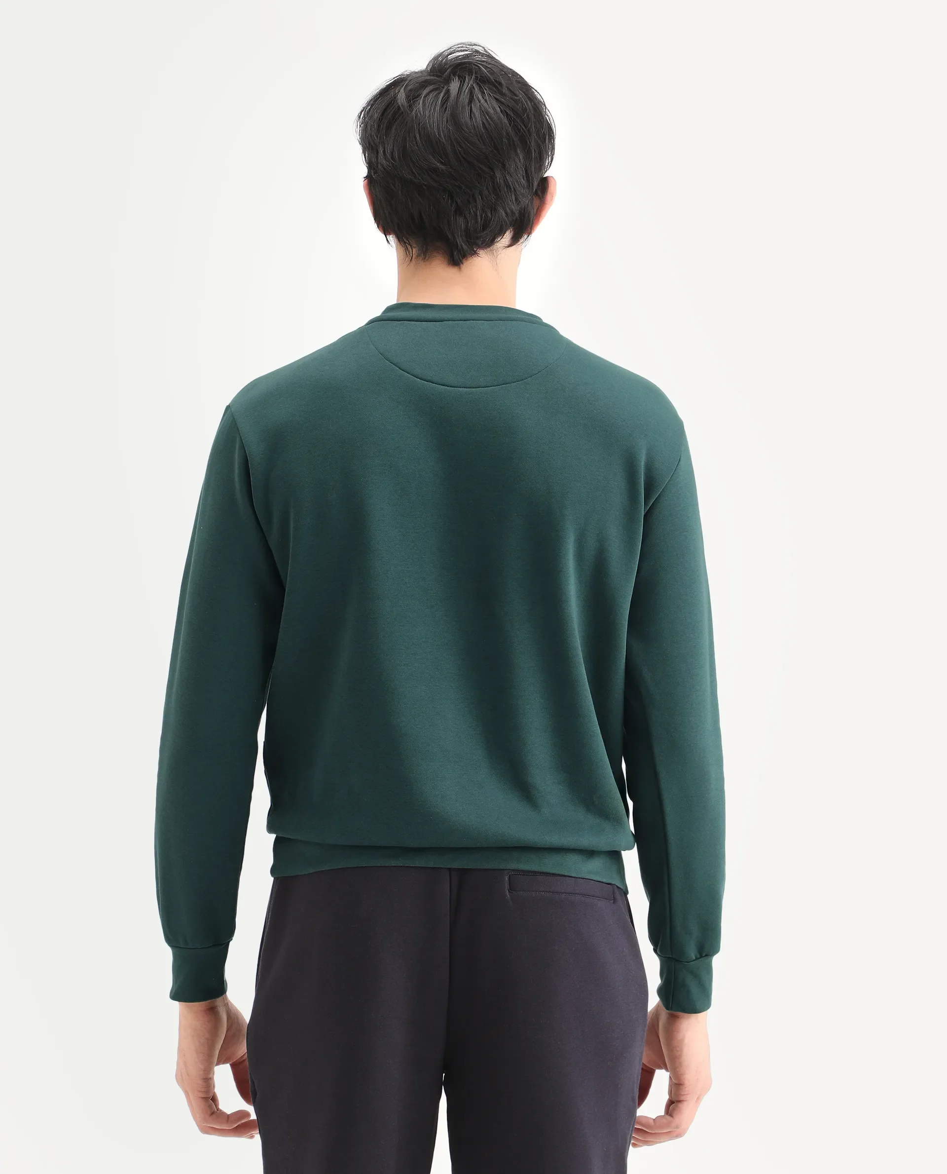 Rare Rabbit Men's Tamar Dark Green Cotton Blend Graphic Print Regular Fit Full Sleeve Crew Neck Sweatshirt - Image 8