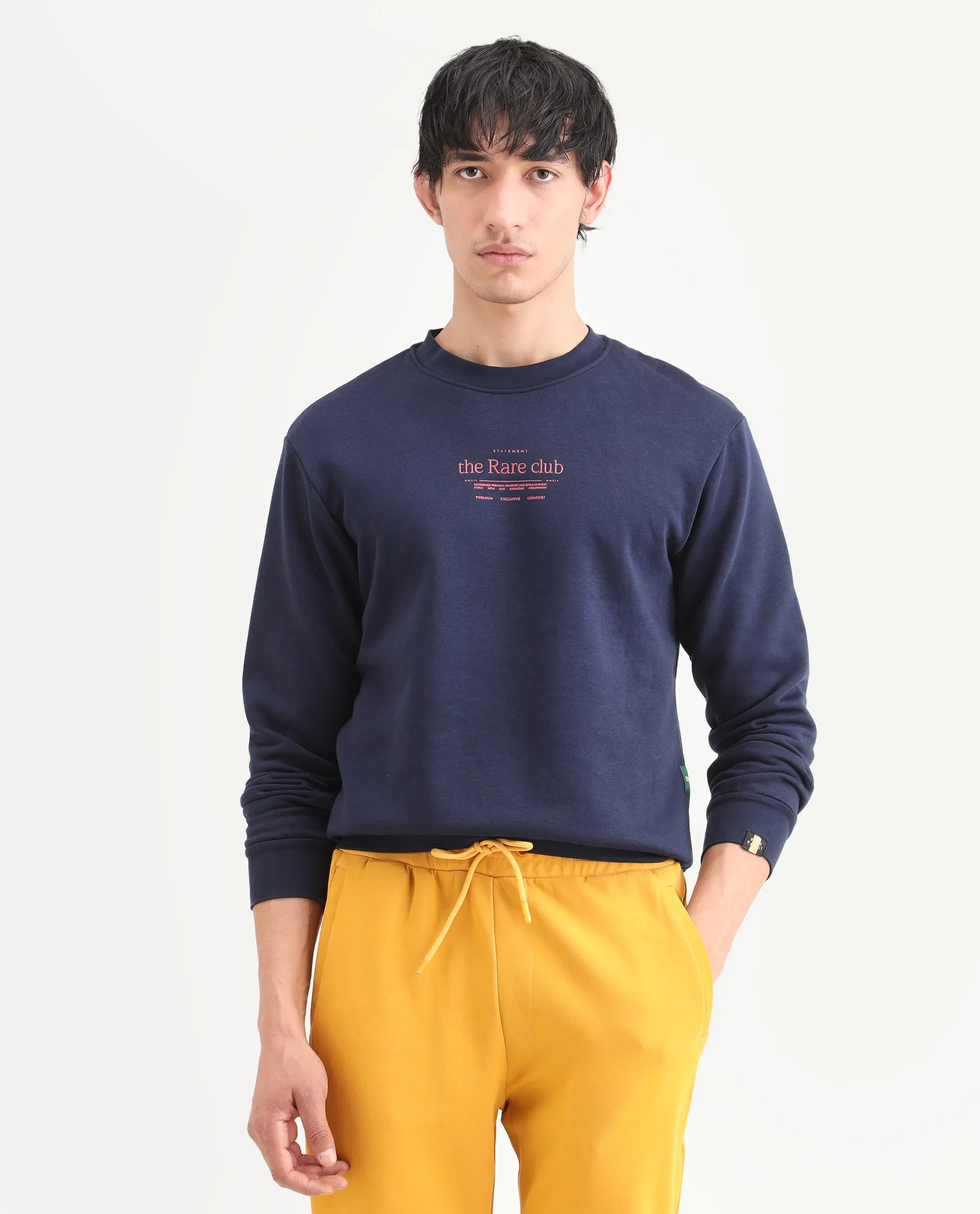 Rare Rabbit Men's Tamar Navy Cotton Blend Graphic Print Regular Fit Full Sleeve Crew Neck Sweatshirt - Image 3