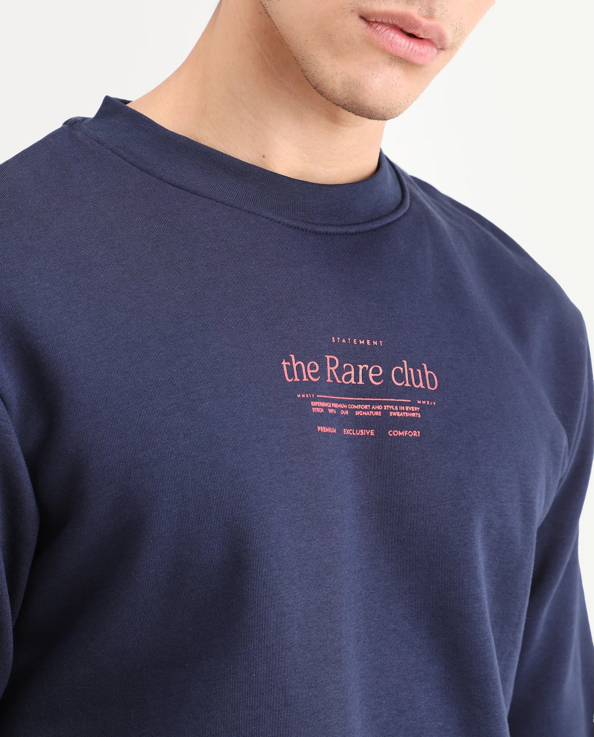 Rare Rabbit Men's Tamar Navy Cotton Blend Graphic Print Regular Fit Full Sleeve Crew Neck Sweatshirt - Image 4
