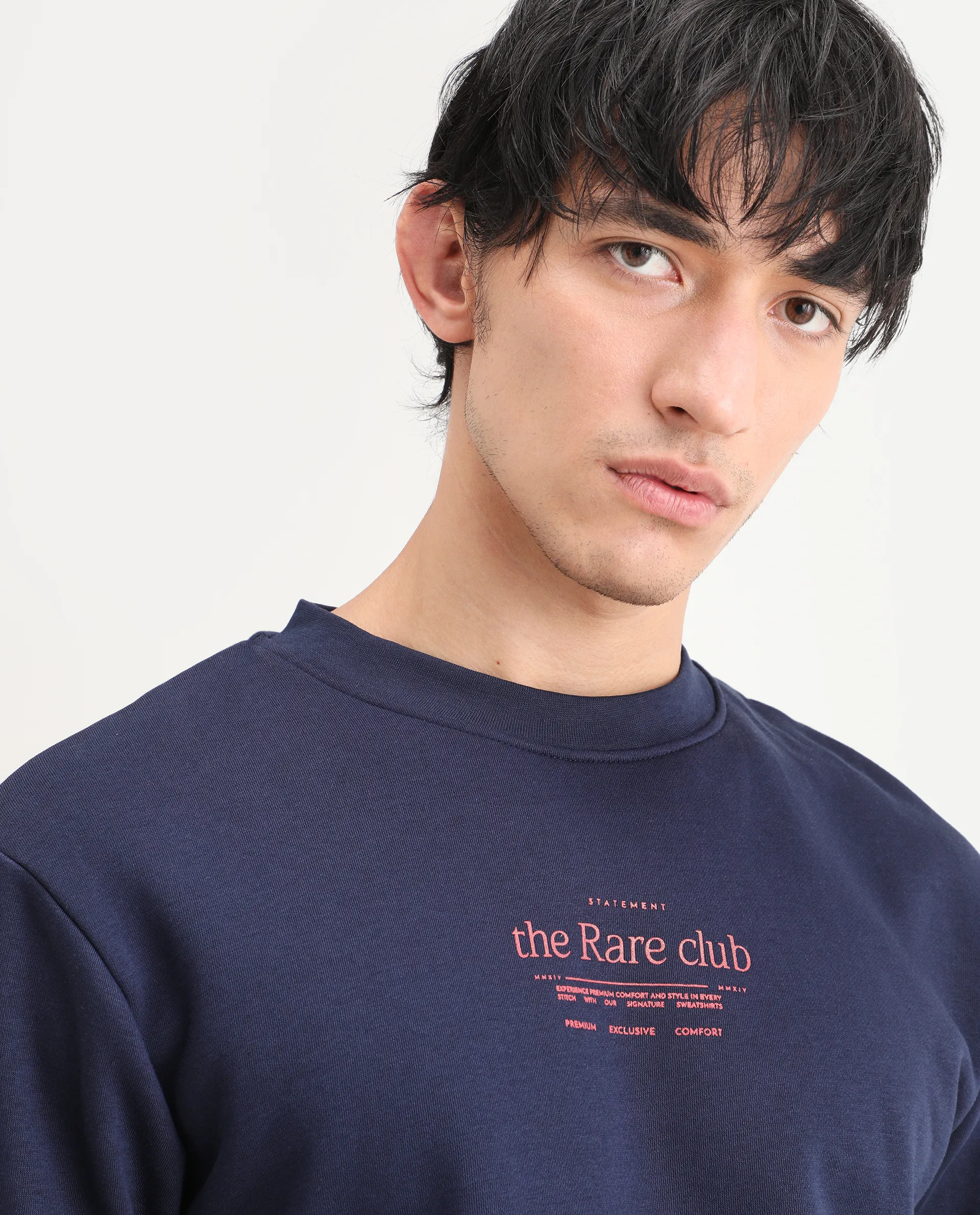 Rare Rabbit Men's Tamar Navy Cotton Blend Graphic Print Regular Fit Full Sleeve Crew Neck Sweatshirt - Image 5