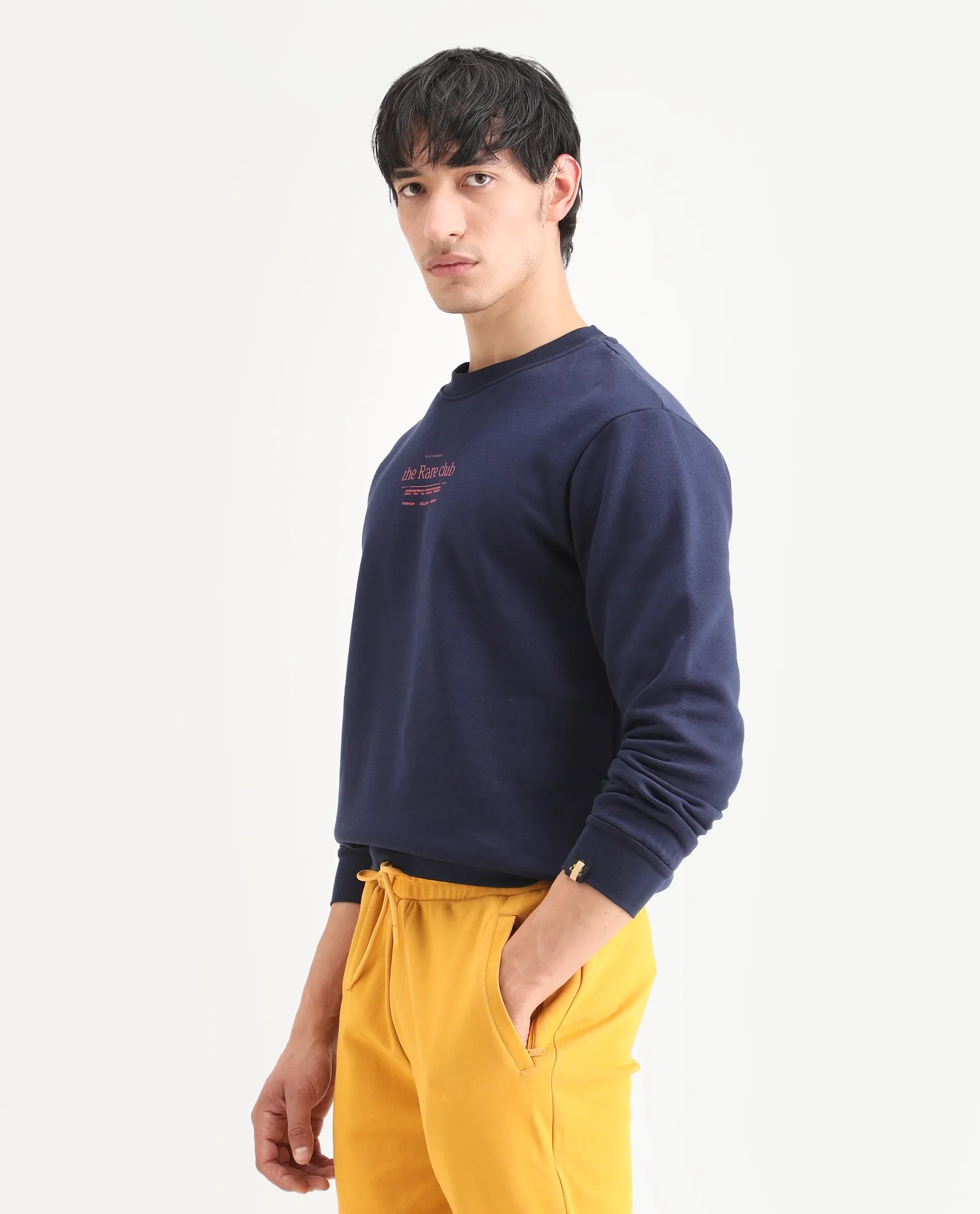 Rare Rabbit Men's Tamar Navy Cotton Blend Graphic Print Regular Fit Full Sleeve Crew Neck Sweatshirt - Image 6