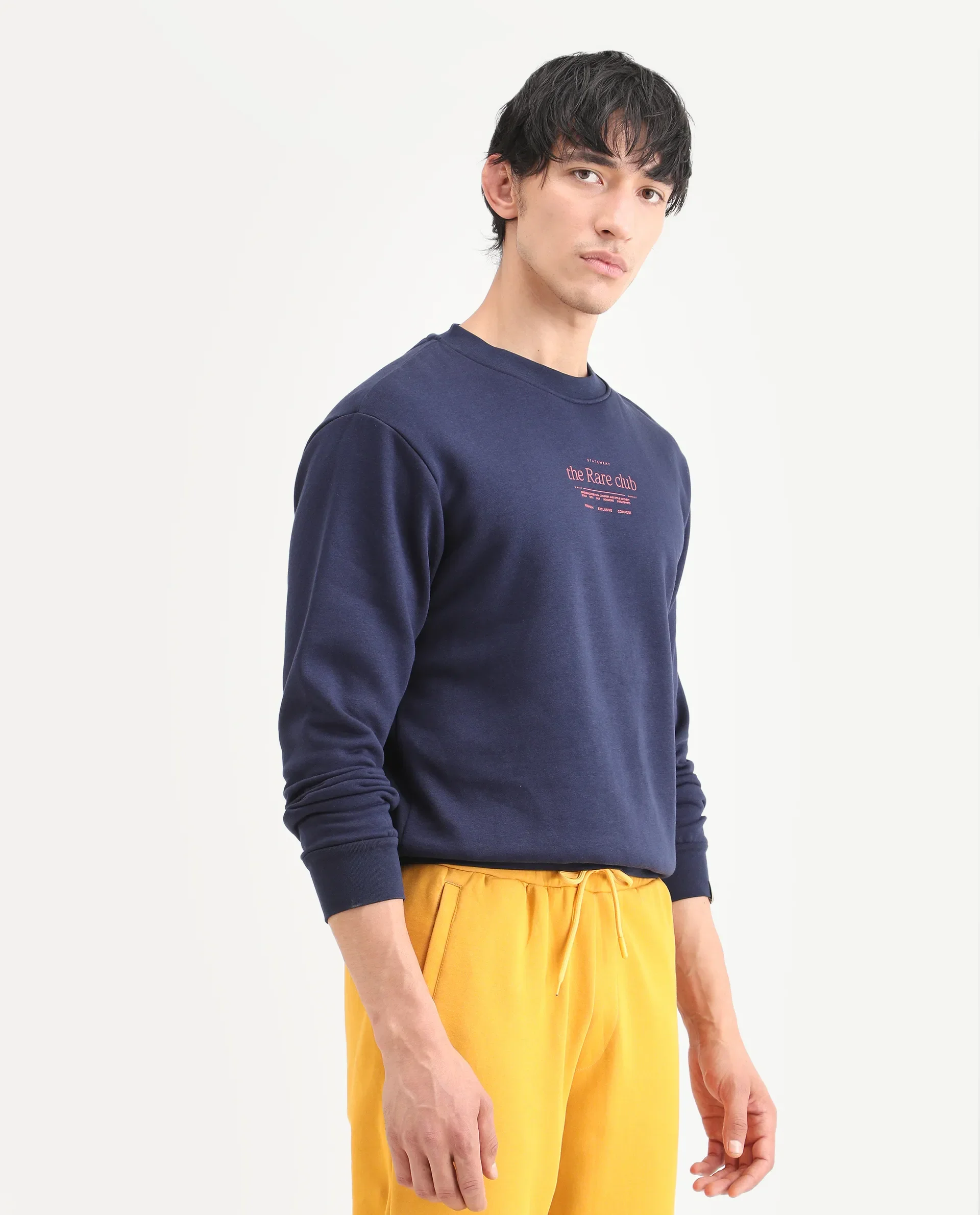Rare Rabbit Men's Tamar Navy Cotton Blend Graphic Print Regular Fit Full Sleeve Crew Neck Sweatshirt - Image 7