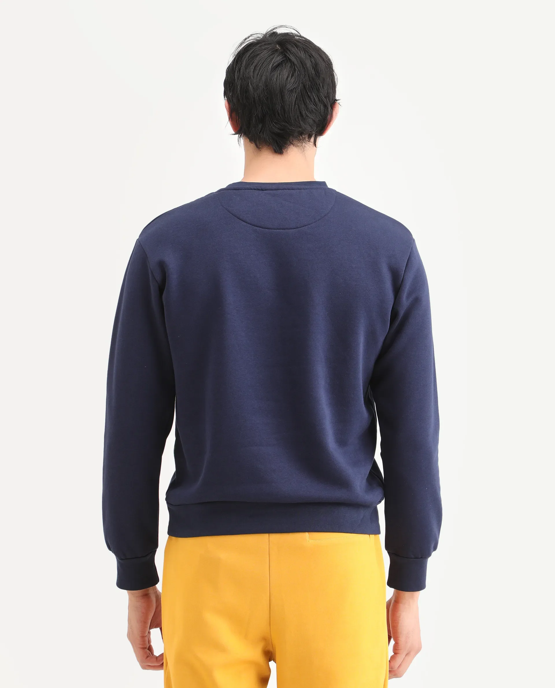 Rare Rabbit Men's Tamar Navy Cotton Blend Graphic Print Regular Fit Full Sleeve Crew Neck Sweatshirt - Image 8