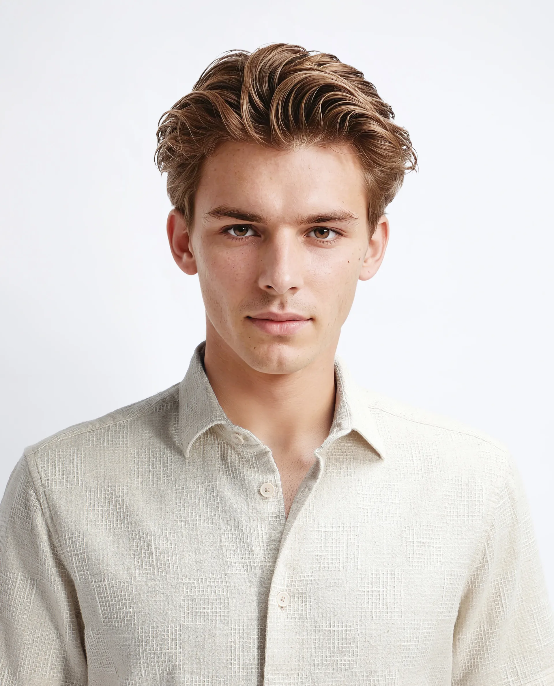 Rare Rabbit Men's Tana Beige Cotton Textured Regular Fit Half Sleeve Collared Shirt - Image 8