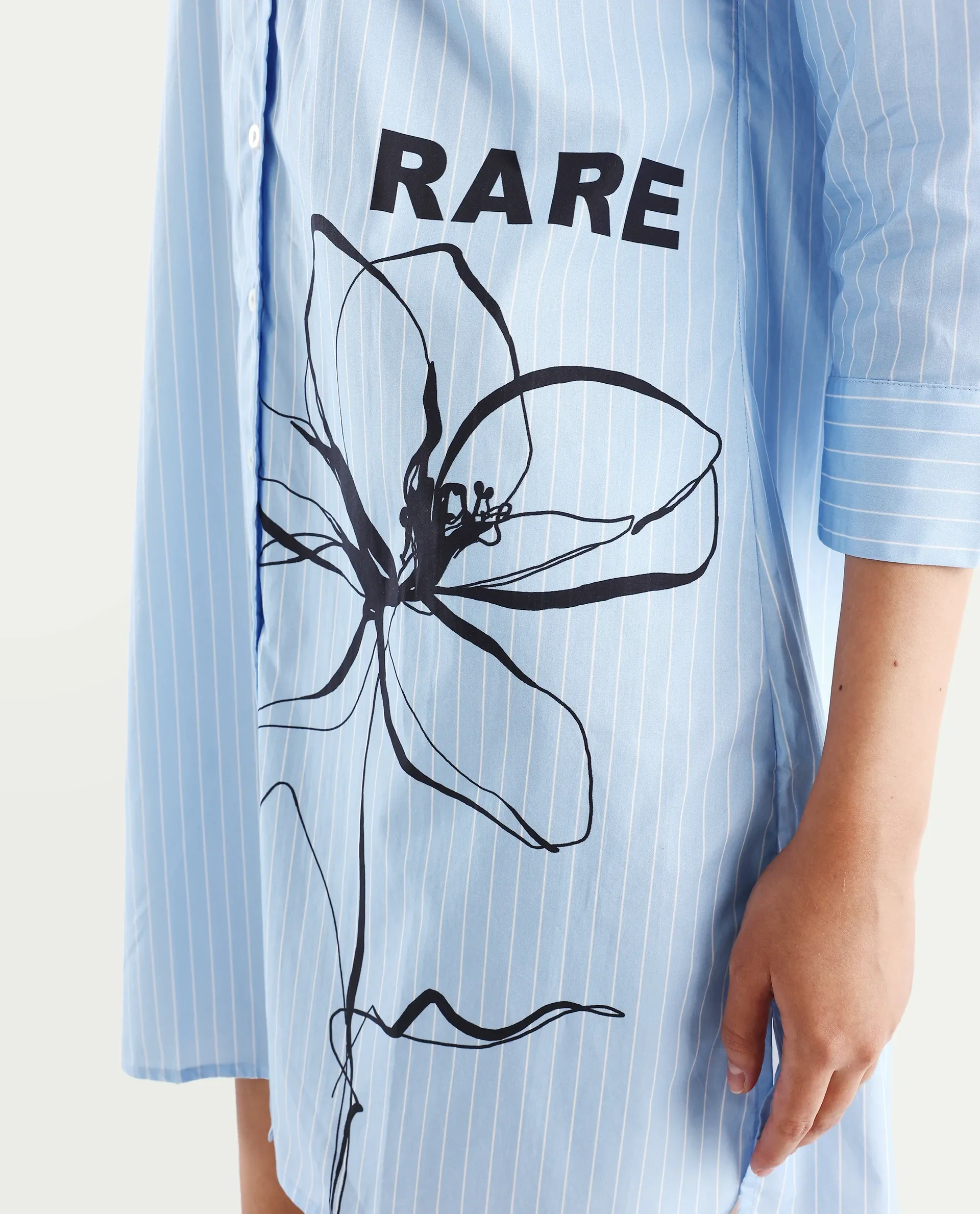 Rareism Women's Tanashi Blue Cotton Spread Collar Floral Print Cuffed Sleeve Mini Relaxed Fit Top - Image 3