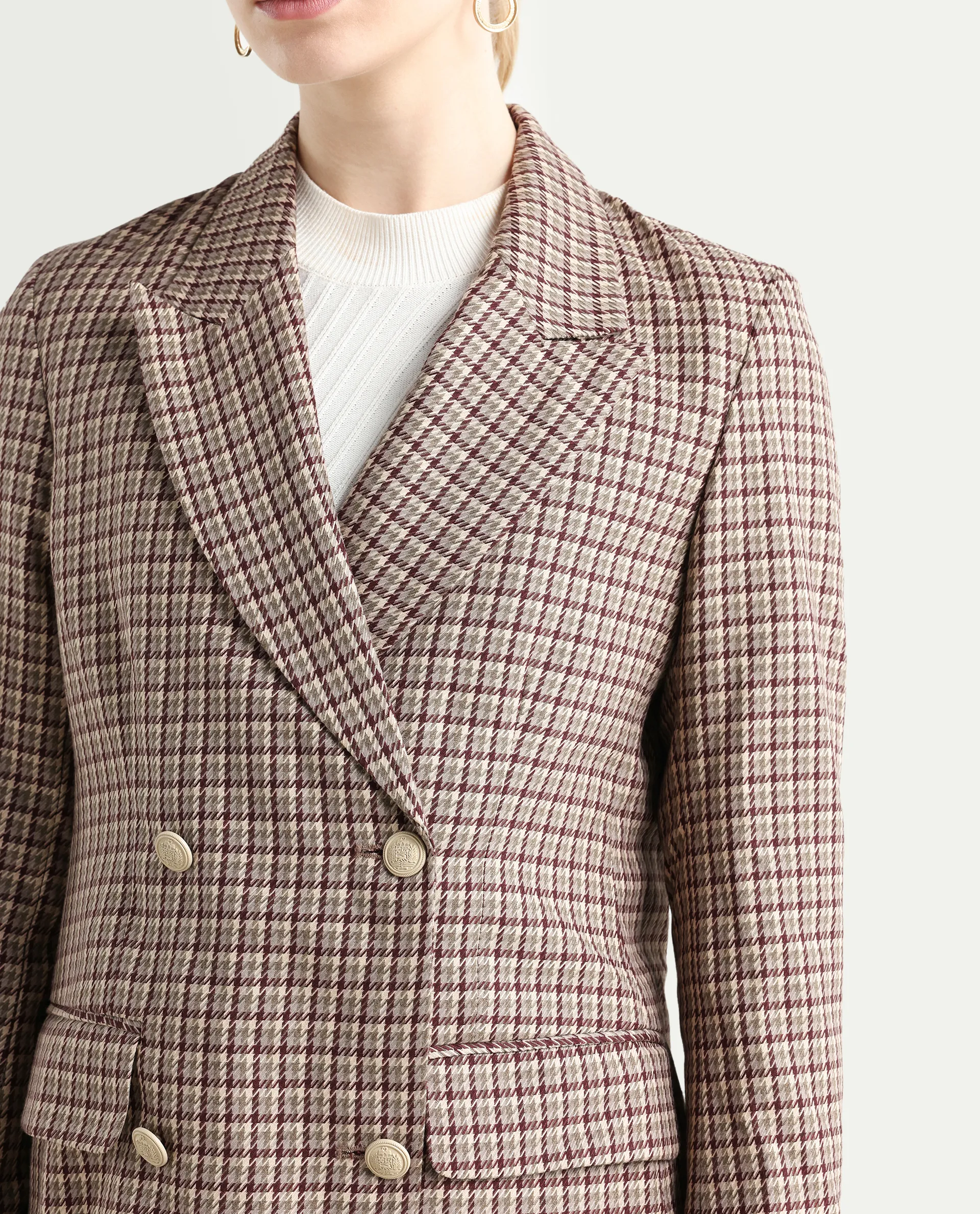 Rareism Women's Tanbi Brown Polyester Lapel Neck Jacquard Regular Fit Blazer - Image 4
