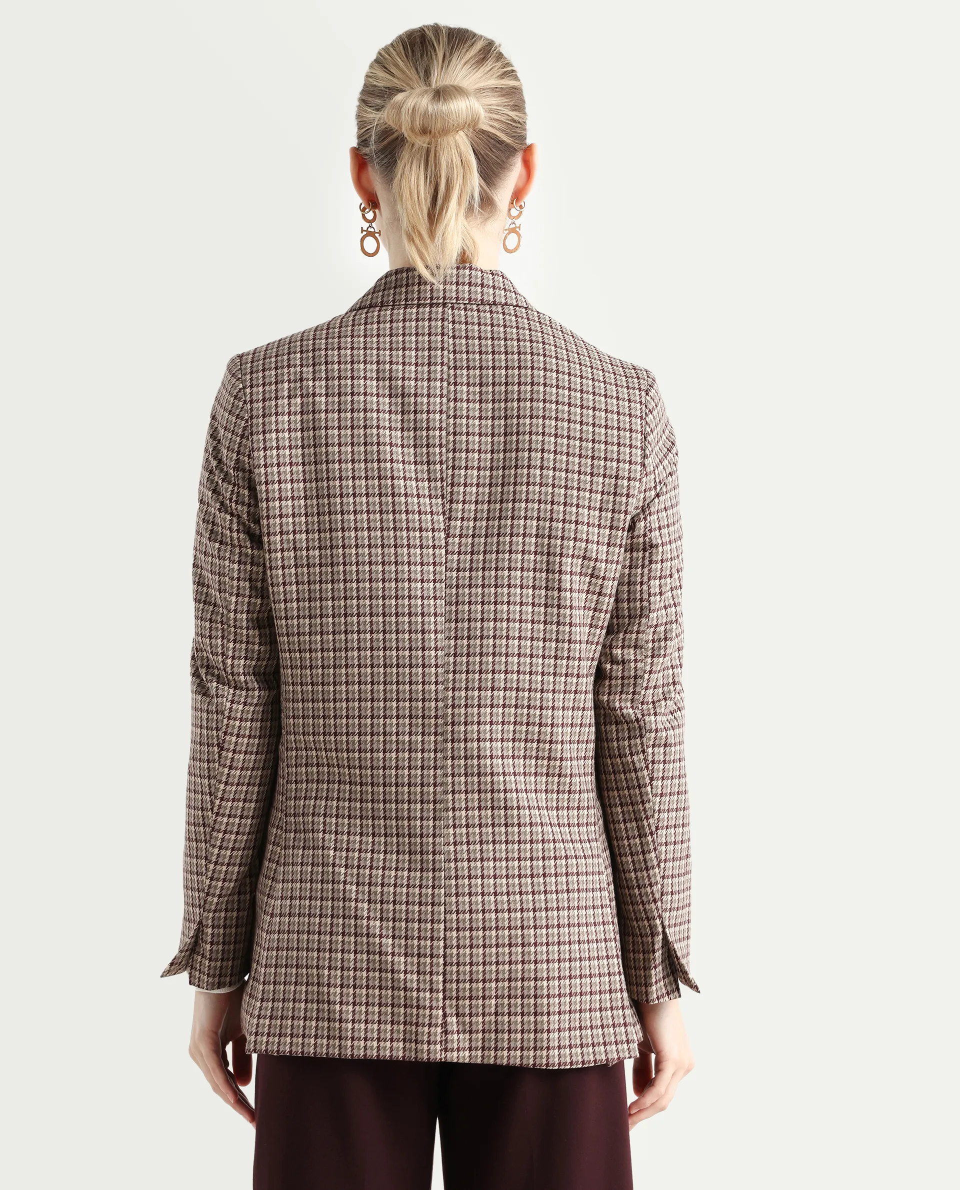 Rareism Women's Tanbi Brown Polyester Lapel Neck Jacquard Regular Fit Blazer - Image 7